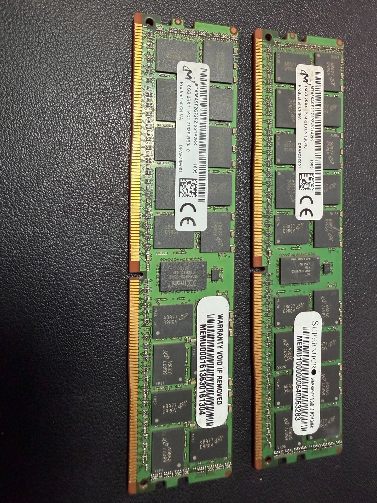 Micron MTA36ASF2G72PZ-2G1A2KK 16GB 2133P DDR4 ECC Server Memory (LOT OF 2)