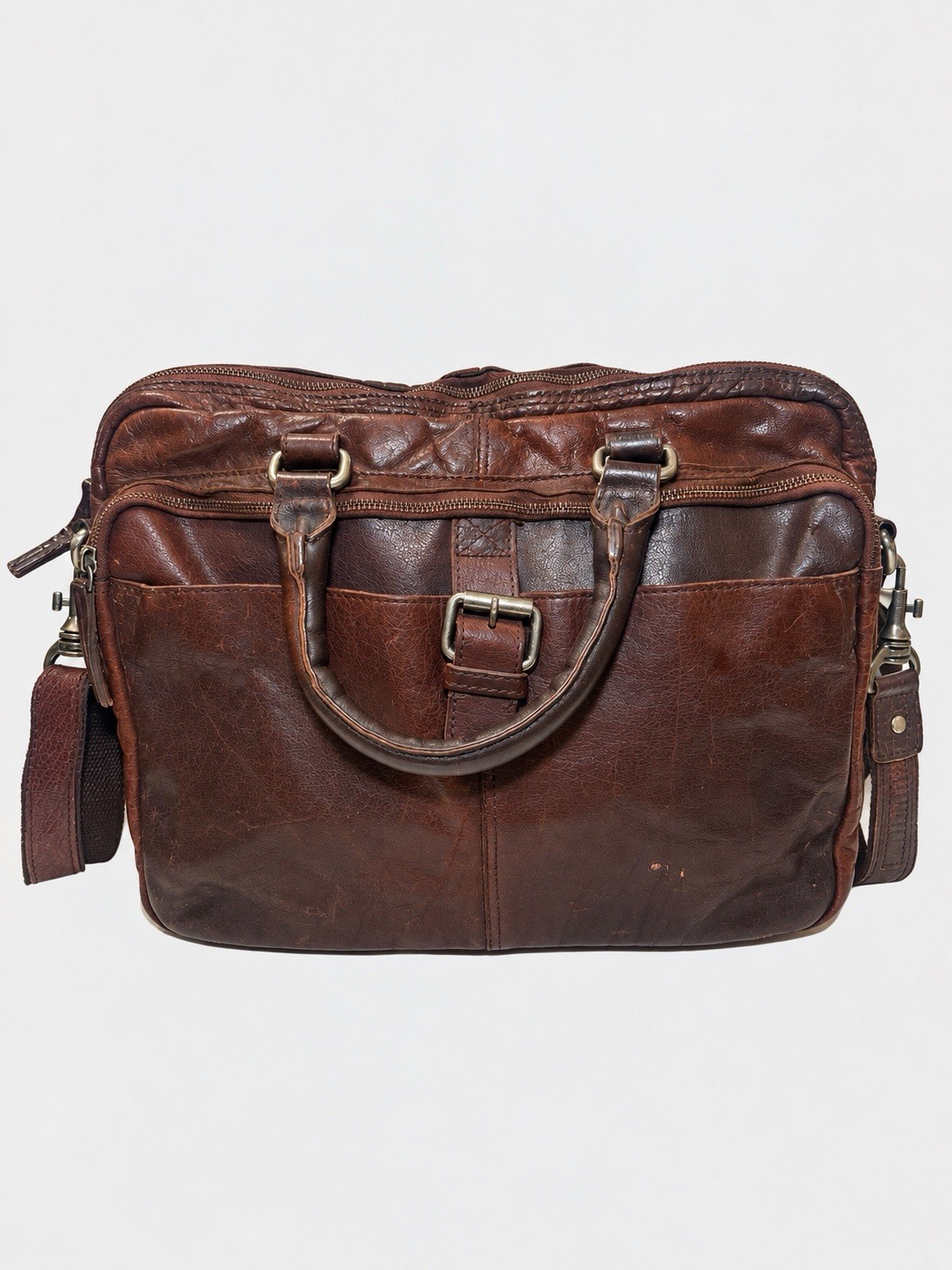 Vintage Pure Leather Briefcase Brown Laptop Messenger Bag Satchel Document 