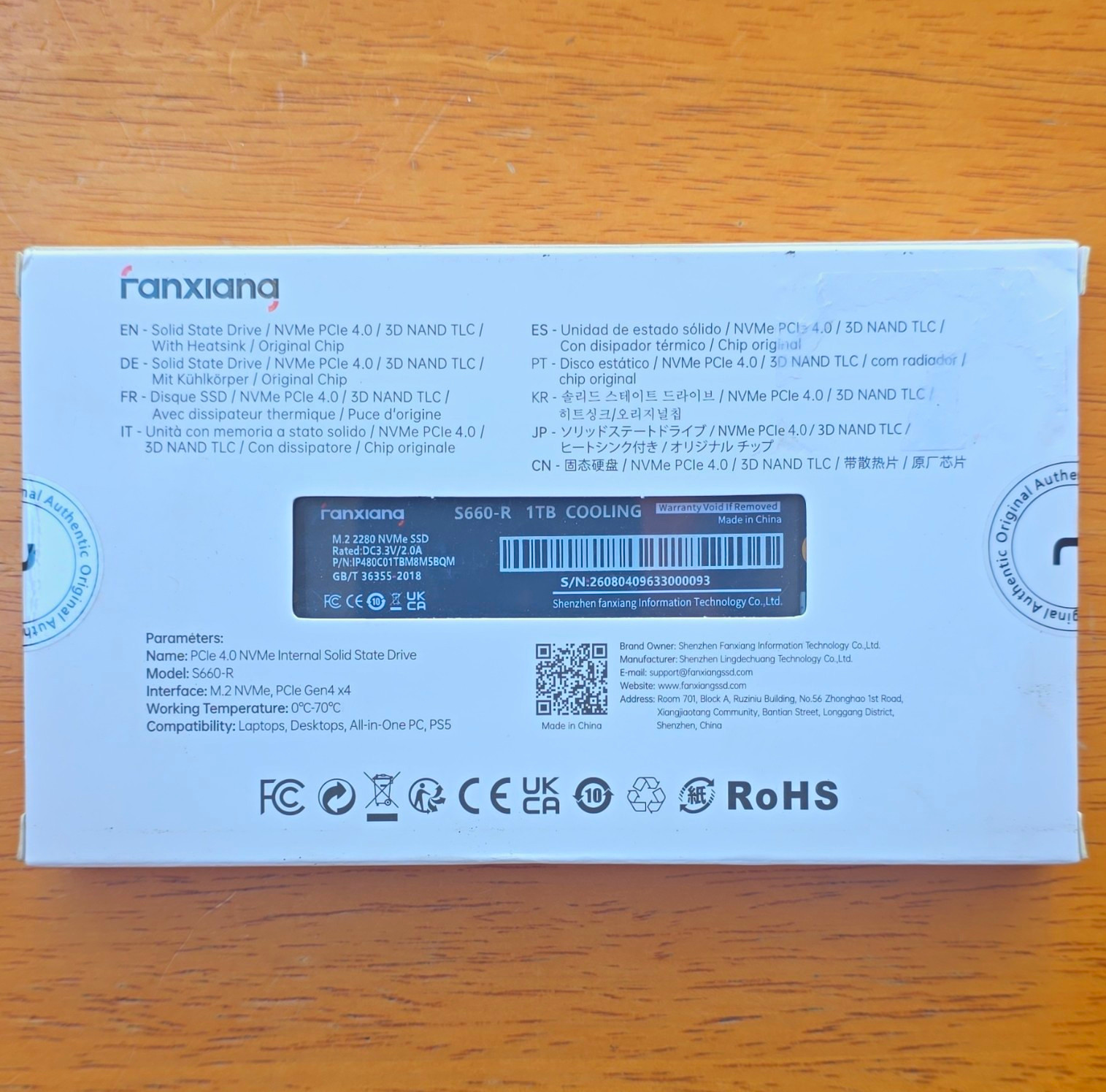 fanxiang S660 1TB PCIe 4.0 NVMe M.2 2280 Internal SSD w/ Heatsink Gray