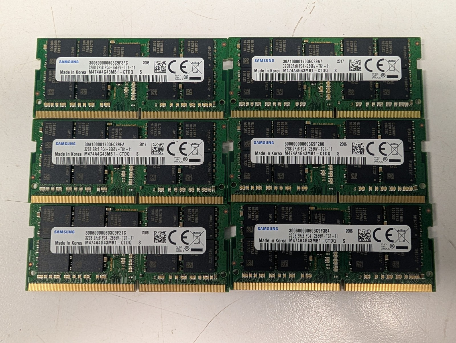 LOT 6) Samsung 32GB 2Rx8 PC4-2666V Laptop Memory RAM M474A4G43MB1-CTDQ (192GB)