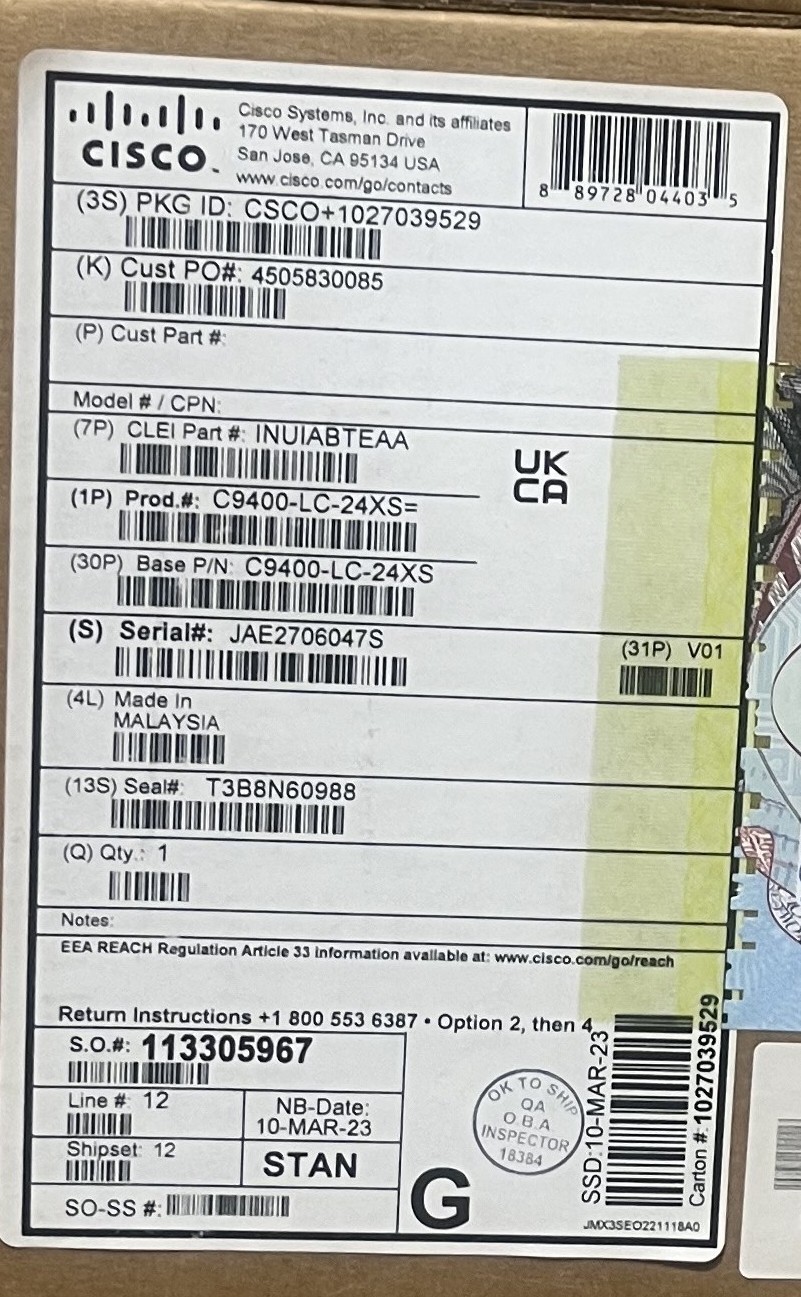 Cisco C9400-LC-24XS Catalyst 9400 24-Port 10G SFP+ Line Card Module NEW SEALED Cisco C9400-LC-24XS Catalyst 9400 24-Port 10G SFP+ Line Card Module NEW SEALED