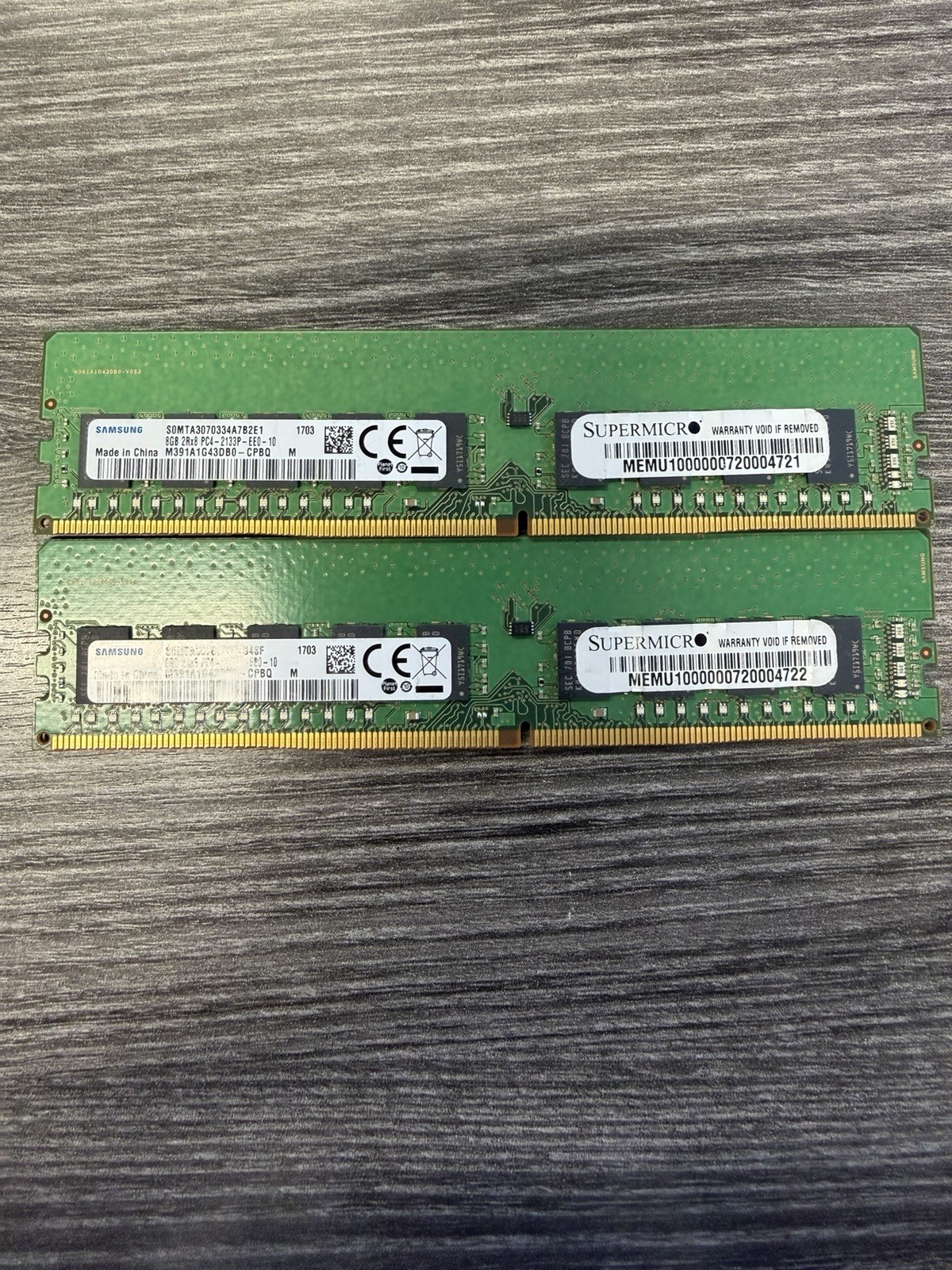 Lot of 2: Samsung M391A1G43DB0-CPBQ PC4-2133P-EE0-10 8GB 2Rx8 Desktop Memory RAM