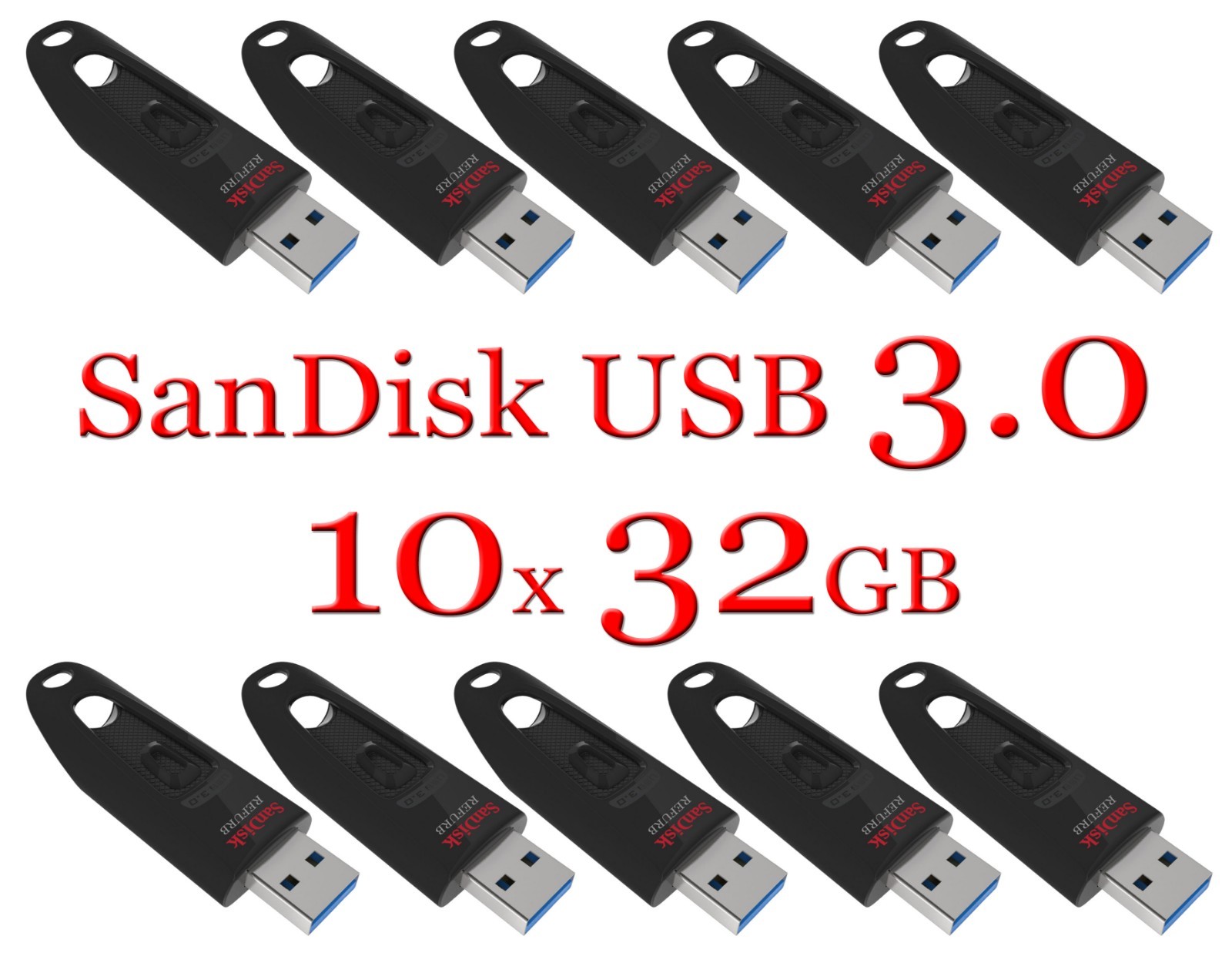 LOT 10x SanDisk 32GB ULTRA USB 3.0 flash drive SDCZ48-032G 32 GB read 100 MB/s LOT 10x SanDisk 32GB ULTRA USB 3.0 flash drive SDCZ48-032G 32 GB read 100 MB/s