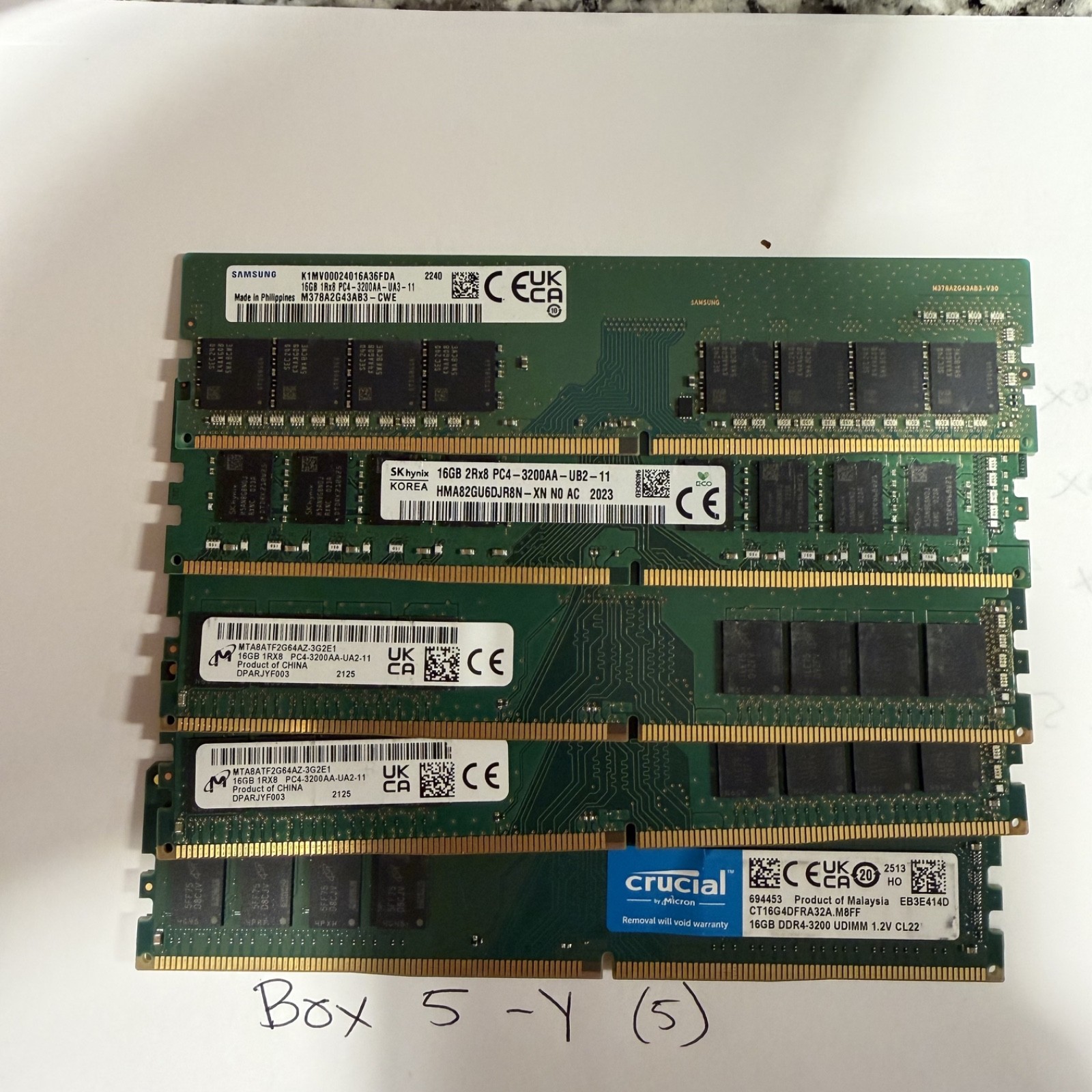 Lot of 5 Mixed Brand 16GB DDR4-3200 CL22 UDIMM Desktop RAM (Samsung, SK hynix, M Lot of 5 Mixed Brand 16GB DDR4-3200 CL22 UDIMM Desktop RAM (Samsung, SK hynix, M