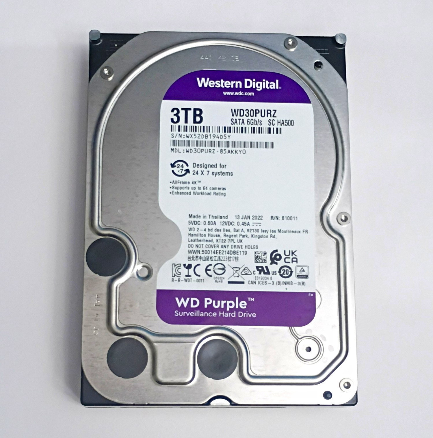 Western Digital WD Purple 3TB 3.5in SATA 6Gb/s 5400RPM 64MB HDD WD30PURZ