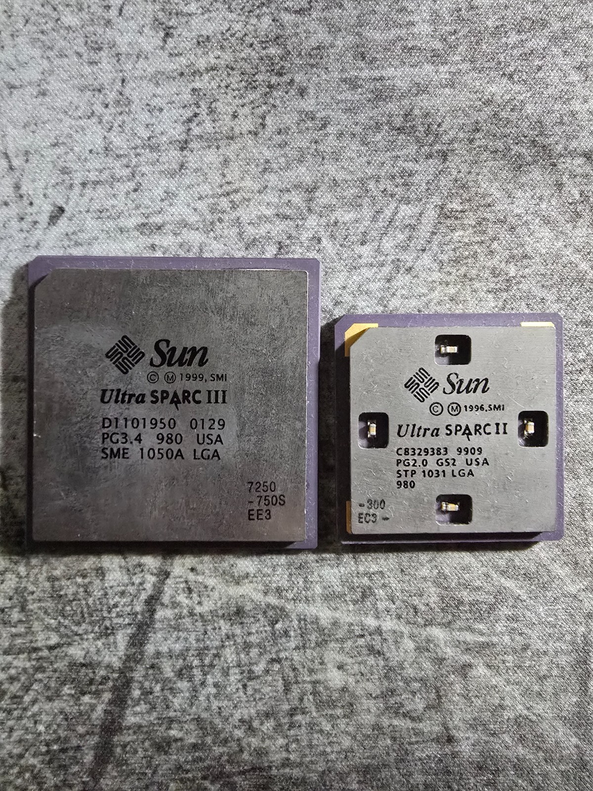 Vintage Sun UltraSPARC III 750MHz + UltraSPARC II 400MHz CPU Lot Ceramic Gold