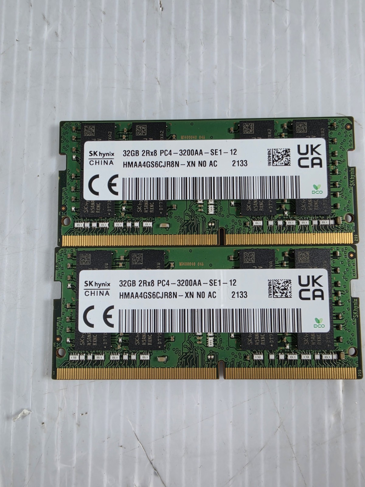 Lot Of 2 SK Hynix 32GB DDR4 SODIMM 3200Mhz (32GB 2RX8 PC4-3200AA-SE1-12)