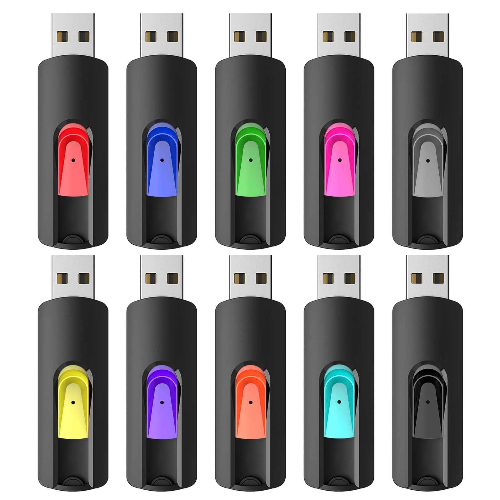 10 Pack 64GB USB Flash Drives Retractable Thumb Drive Bulk USB 2.0 Data Storage