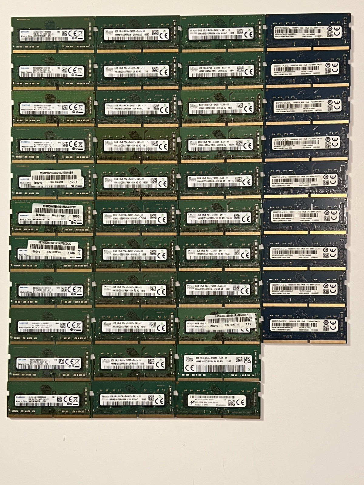 Lot of 42 - 8GB PC4-2400T,2666V,3200AA Ram/Memory Modules Mixed lot,336GB Total Lot of 42 - 8GB PC4-2400T,2666V,3200AA Ram/Memory Modules Mixed lot,336GB Total