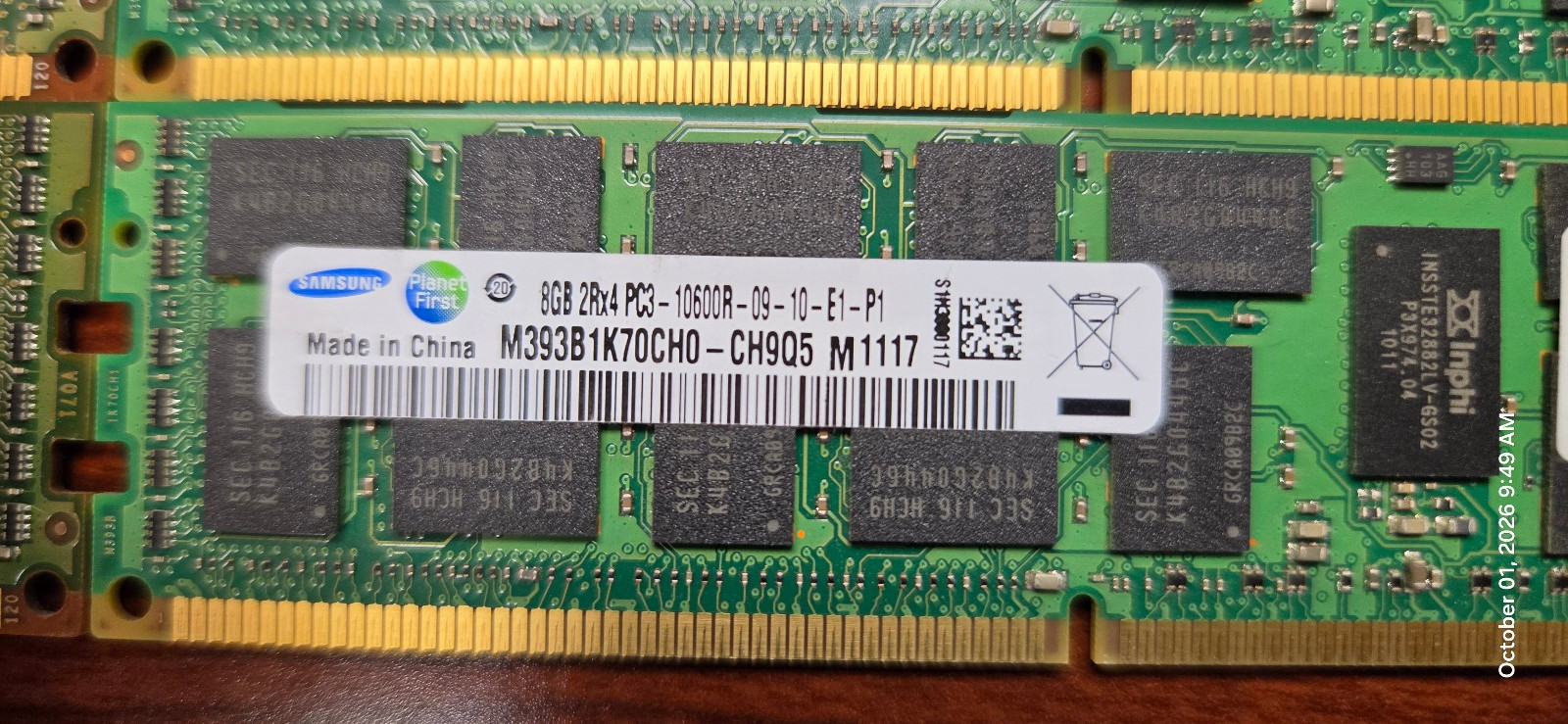 Samsung 8GB PC3-10600R (DDR3-1333) Memory (M393B1K70CH0-CH9Q5) HP 500205-071 Samsung 8GB PC3-10600R (DDR3-1333) Memory (M393B1K70CH0-CH9Q5) HP 500205-071