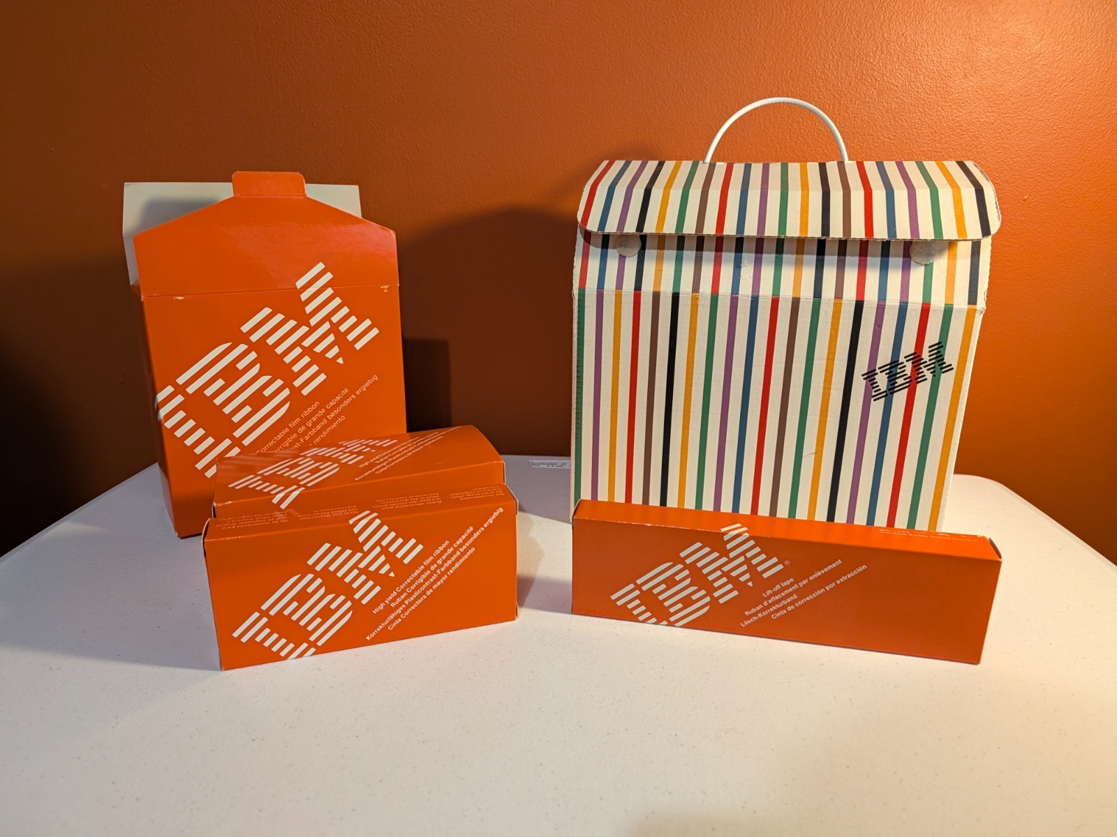 Vintage IBM Supply Kit Box Lot Paul Rand Striped Graphic Design W More Clean
