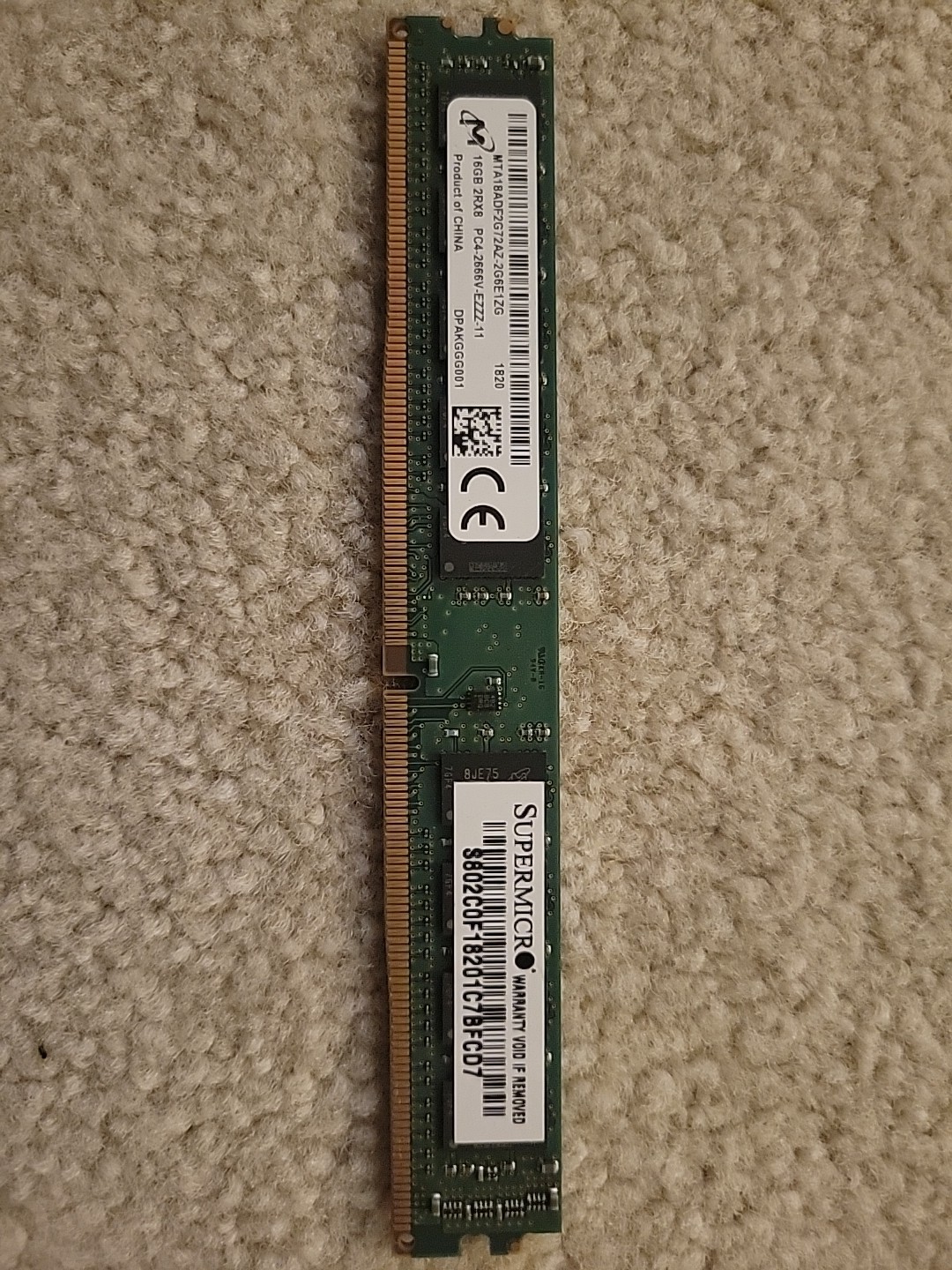 SuperMicro Crucial/Micron Ram 16GB DDR4 2rx8 2666v MTA18ADF2G72AZ-2g6e1zi