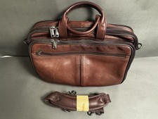 Vintage Y2K Heritage Brown Leather 17” Laptop Briefcase Business Bag With Strap picture
