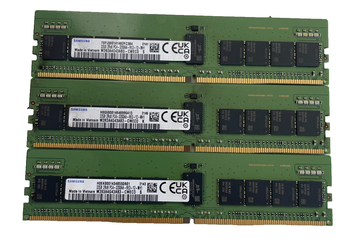 *LOT OF 3* Samsung 32GB DDR4-3200 ECC RDIMM 2Rx8 PC4-25600 M393A4G43AB3-CWECO