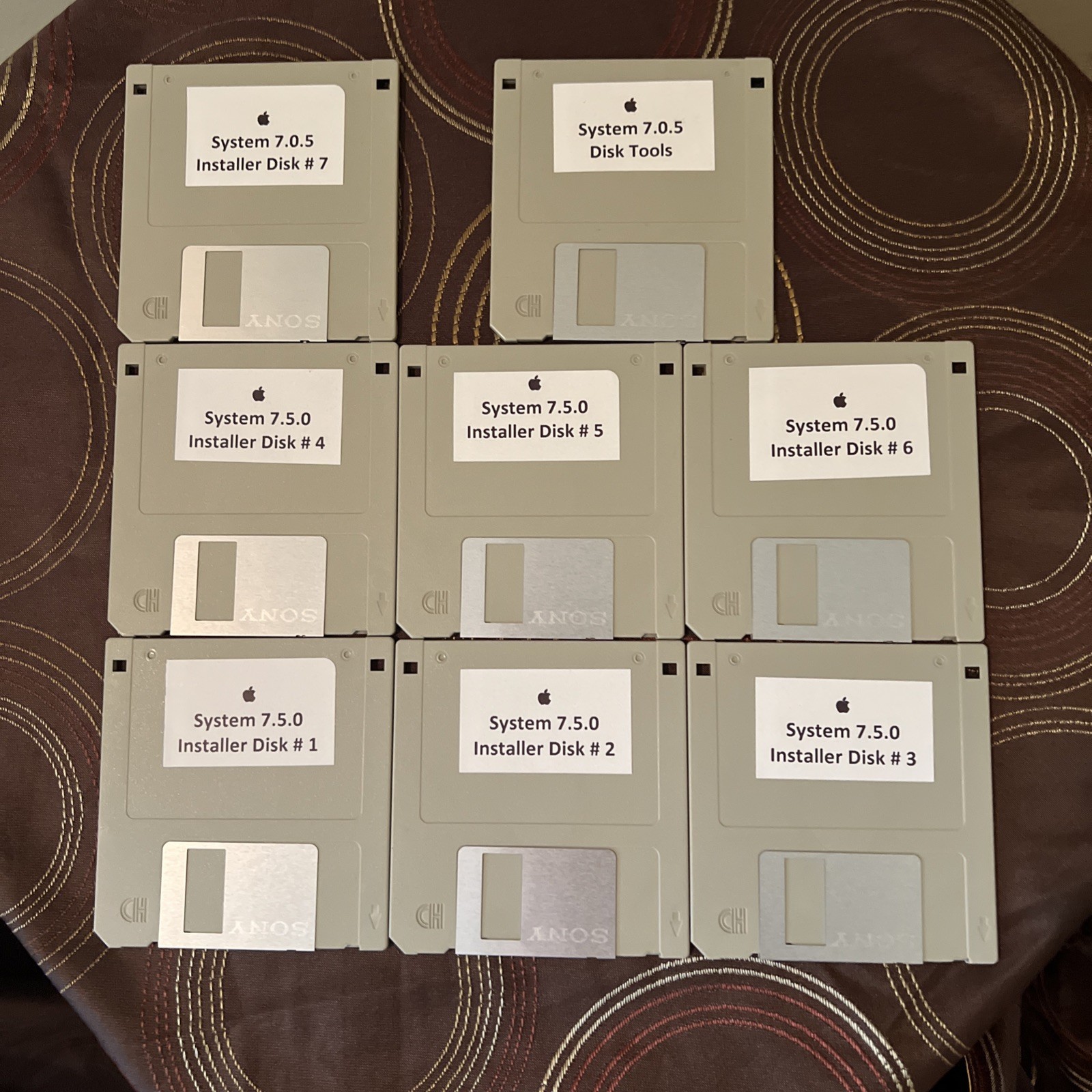 1994 Vintage Apple Macintosh System 7.5 Floppy Disc Set - Disk Tools & Disks 1-7