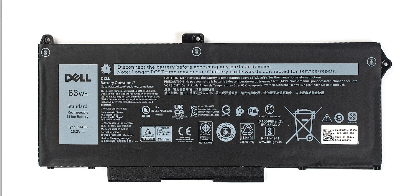 OEM Genuine 63WH RJ40G Battery For Dell Latitude 5420 5520 Precision 3560 M033W OEM Genuine 63WH RJ40G Battery For Dell Latitude 5420 5520 Precision 3560 M033W
