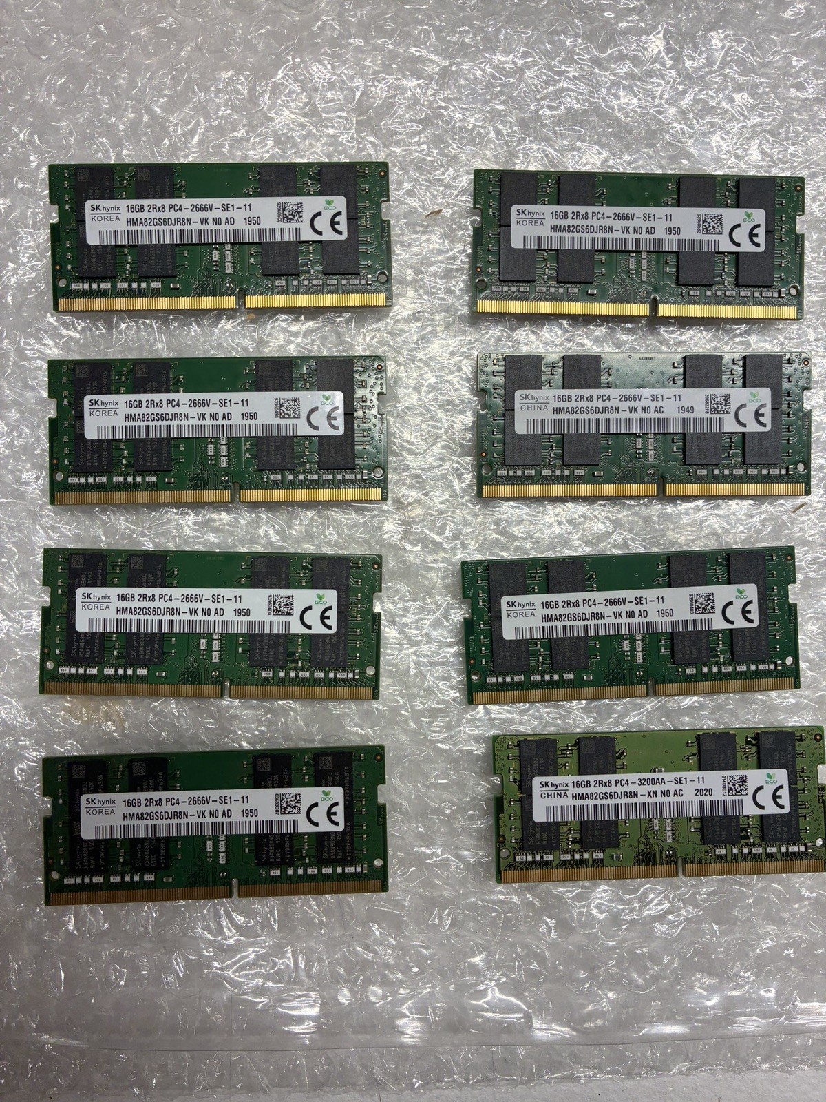 (Lot of 8) SK Hynix 16GB 2Rx8 PC4-2666V Laptop Memory HMA82GS6DJR8N-VK (Lot of 8) SK Hynix 16GB 2Rx8 PC4-2666V Laptop Memory HMA82GS6DJR8N-VK