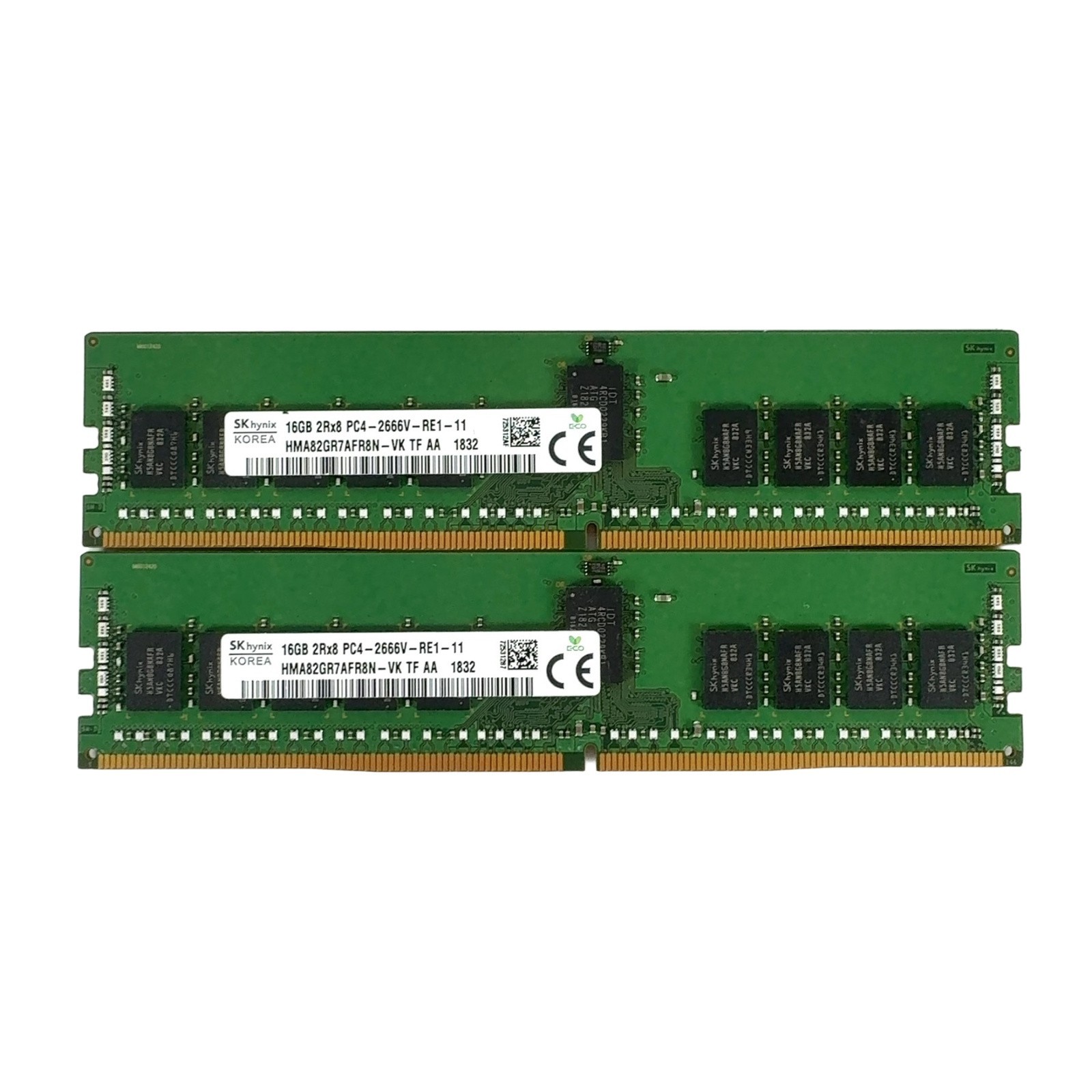 Lot of 2 SK Hynix 16GB DDR4 PC4-2666V ECC Server Memory HMA82GR7AFR8N-VK Lot of 2 SK Hynix 16GB DDR4 PC4-2666V ECC Server Memory HMA82GR7AFR8N-VK