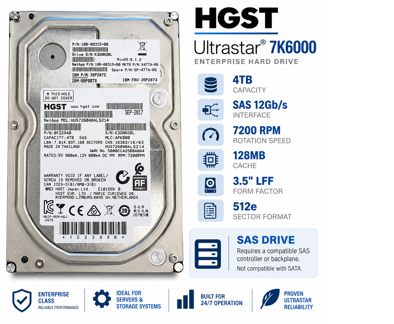 HGST Ultrastar 4TB SAS 12Gb/s 7200RPM 3.5