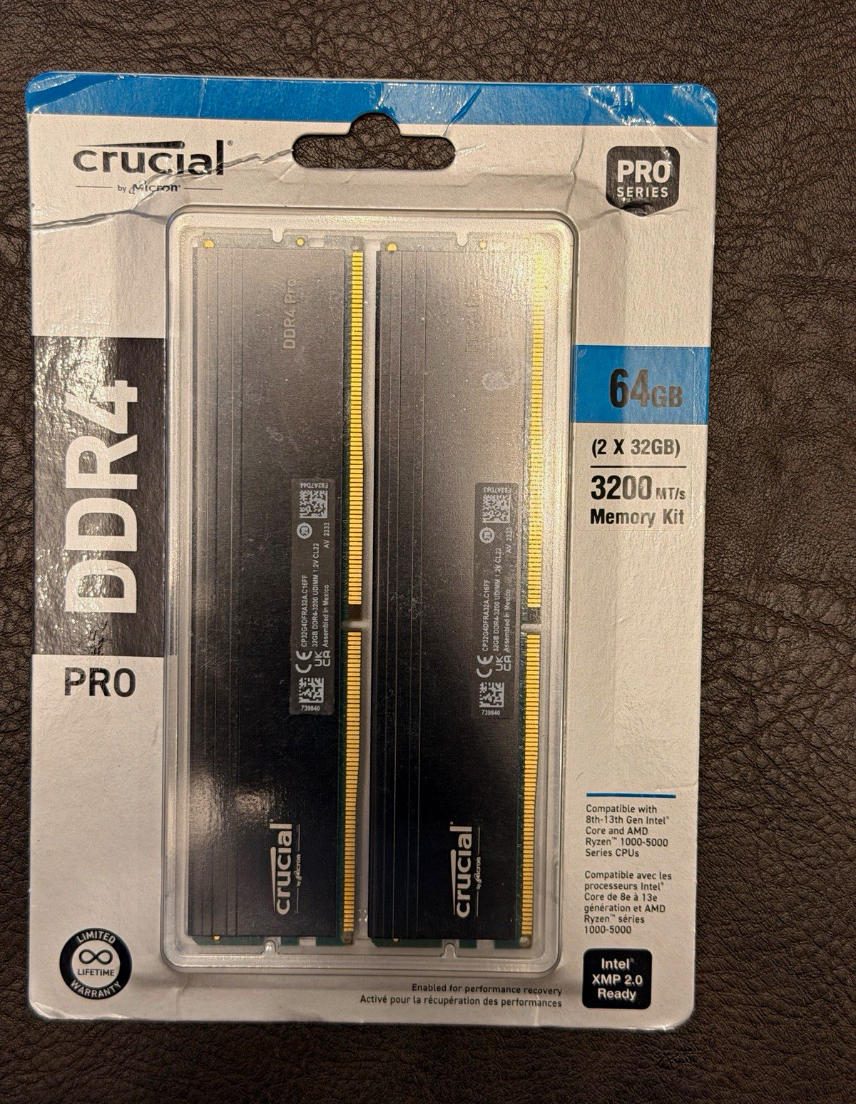 Crucial Pro 64GB (2x32GB) DDR4-3200 PC4-25600 UDIMM Intel XMP MPN