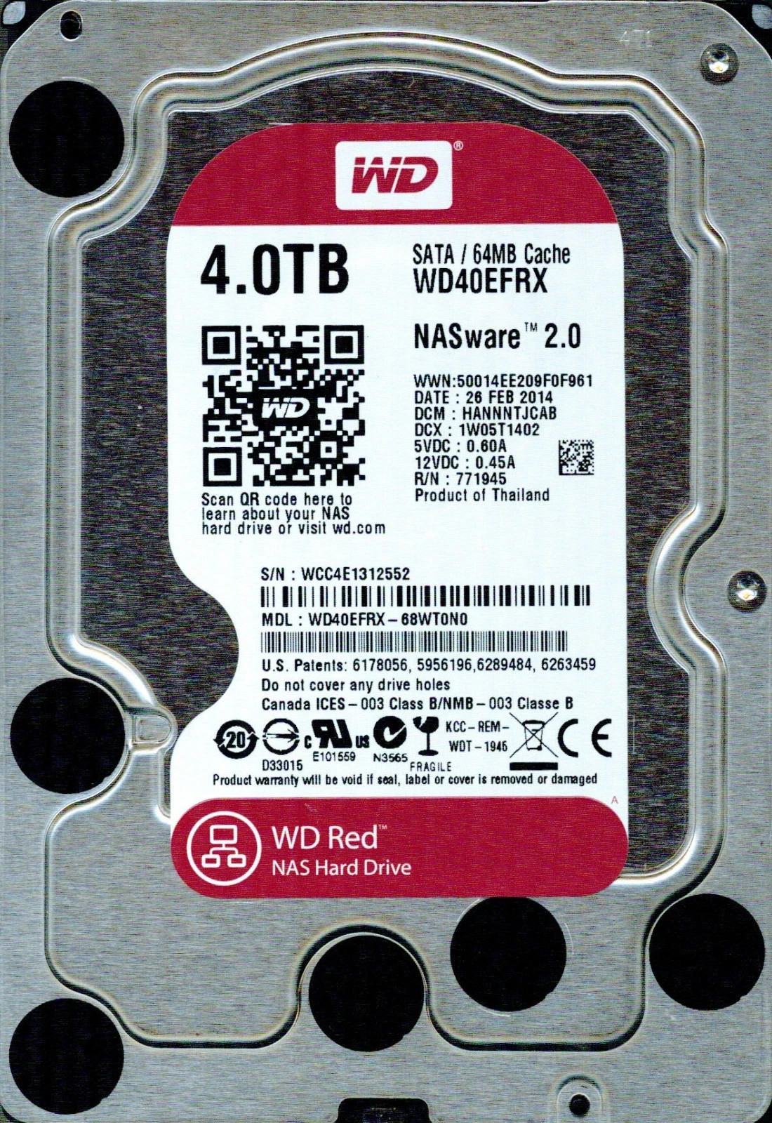 Western Digital WD Red 4TB NAS Hard Drive WD40EFRX SATA 64MB 3.5