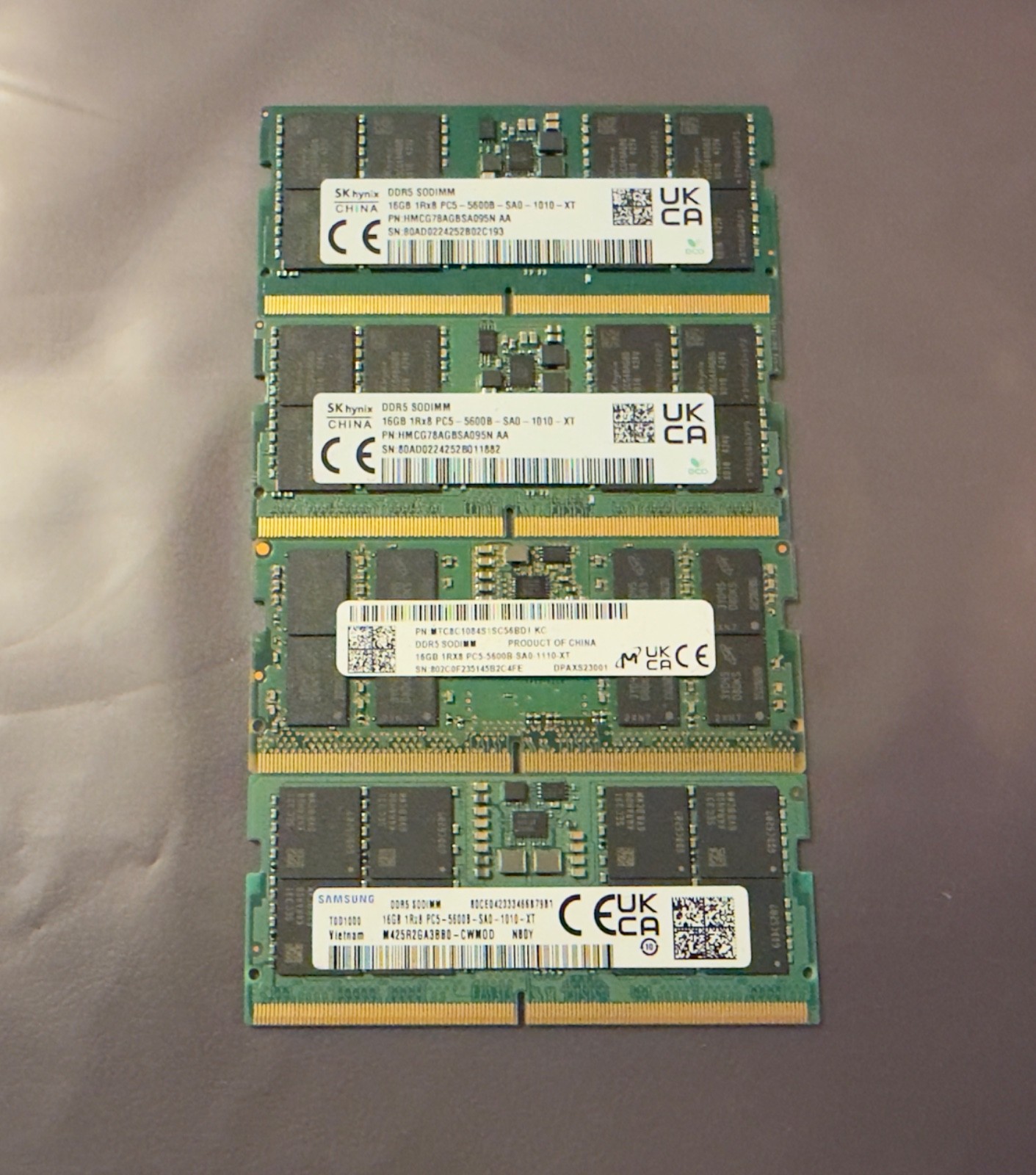 *LOT OF 4*  16GB 1RX8 PC5-5600B Memory RAM SODIMM Samsung. SK Hynix, Micron