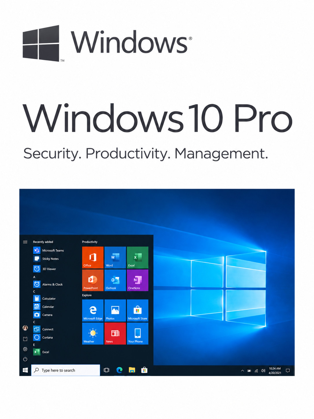 Microsoft Windows 10 Pro 64 Bit USB Flash Drive