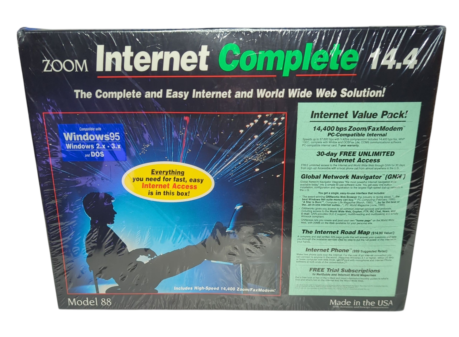 RARE Vintage Zoom Internet Complete 14.4 Model 88 Fax Modem IBM PC Win95 SEALED RARE Vintage Zoom Internet Complete 14.4 Model 88 Fax Modem IBM PC Win95 SEALED