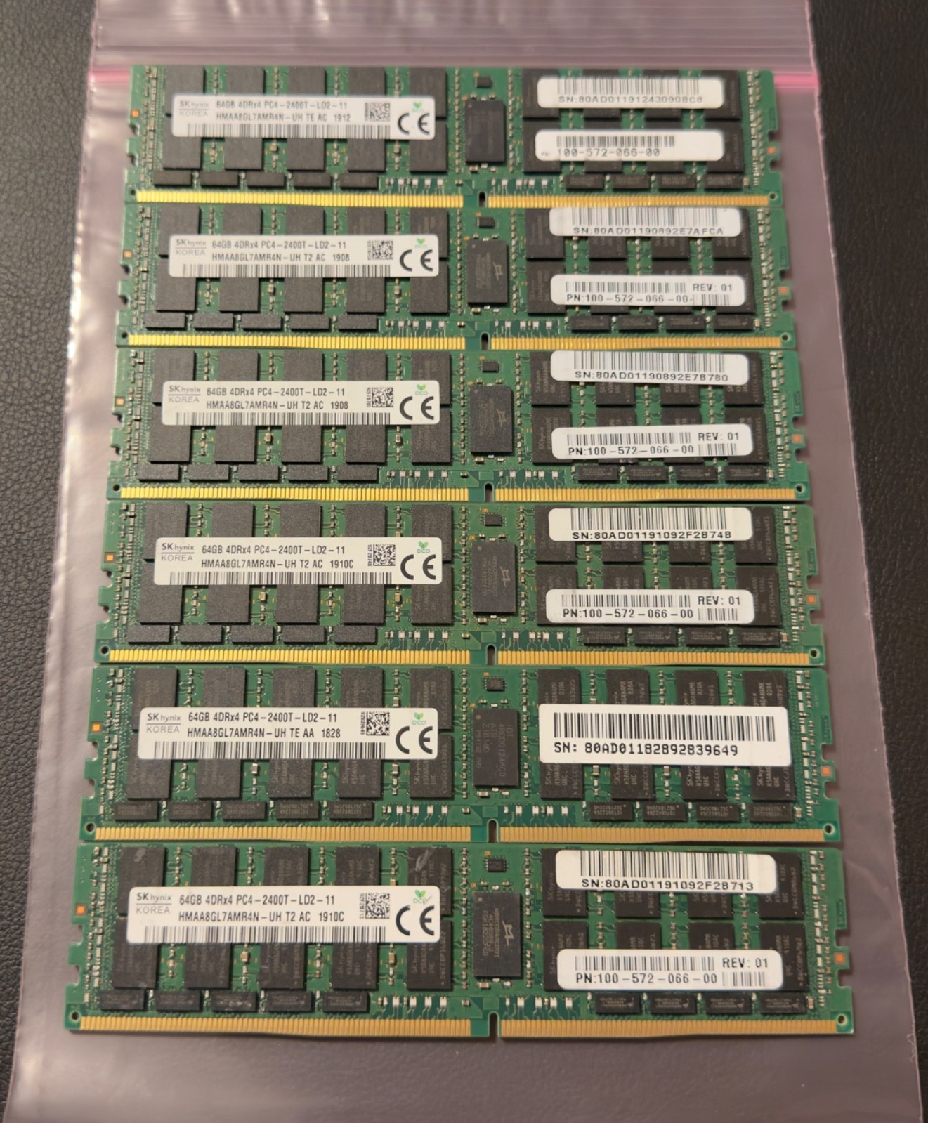 *LOT OF 6* SK Hynix 64GB 4DRx4 PC4-2400T HMAA8GL7AMR4N-UH Memory  RAM