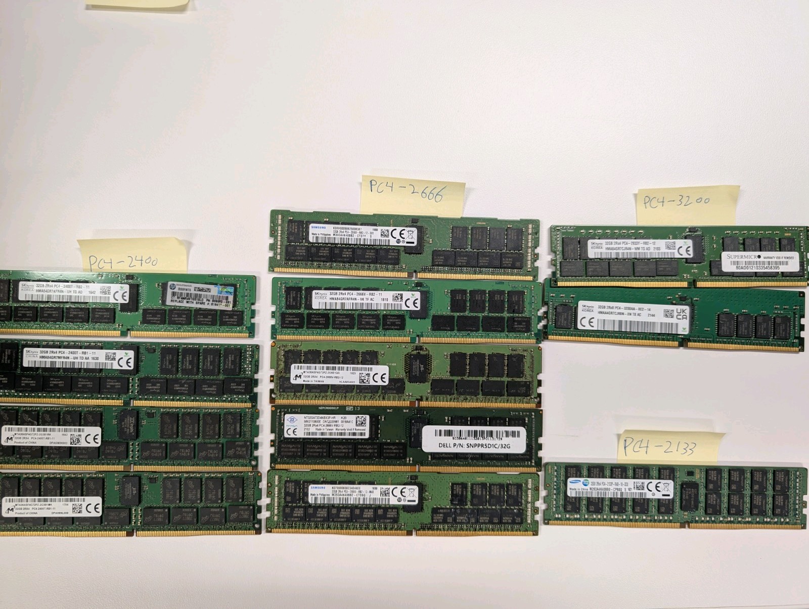Lot of 384GB of DDR4 ECC Memory, Mixed speeds/brands. 12 x 32GB sticks