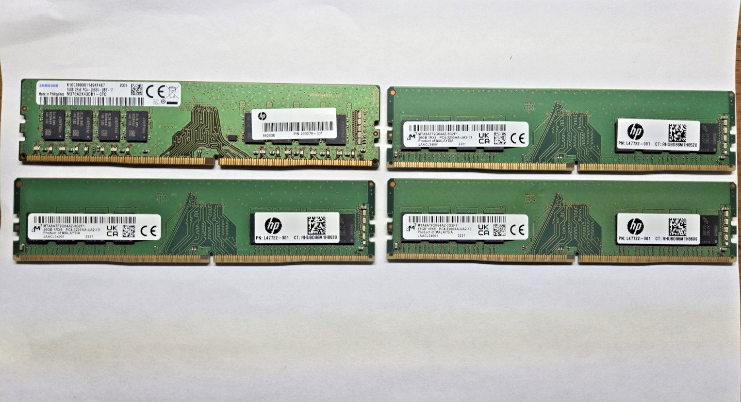 LOT OF ( 4 ) 16GB DDR4 Desktop Ram sticks - Mixed brands & speeds - TESTED