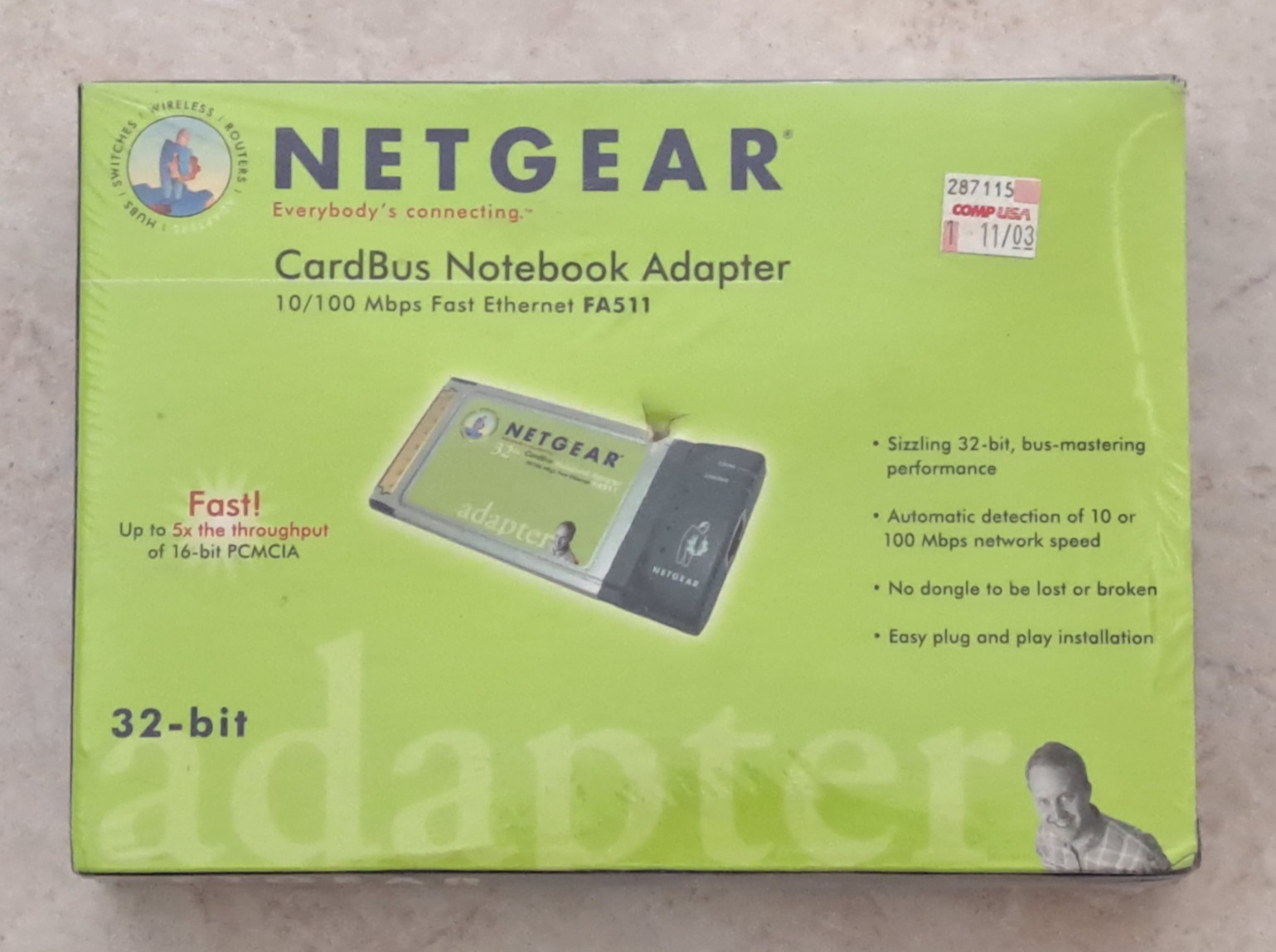 Netgear FA511 CardBus Notebook Adapter 10/100Mbps Vintage 32-bit Netgear FA511 CardBus Notebook Adapter 10/100Mbps Vintage 32-bit
