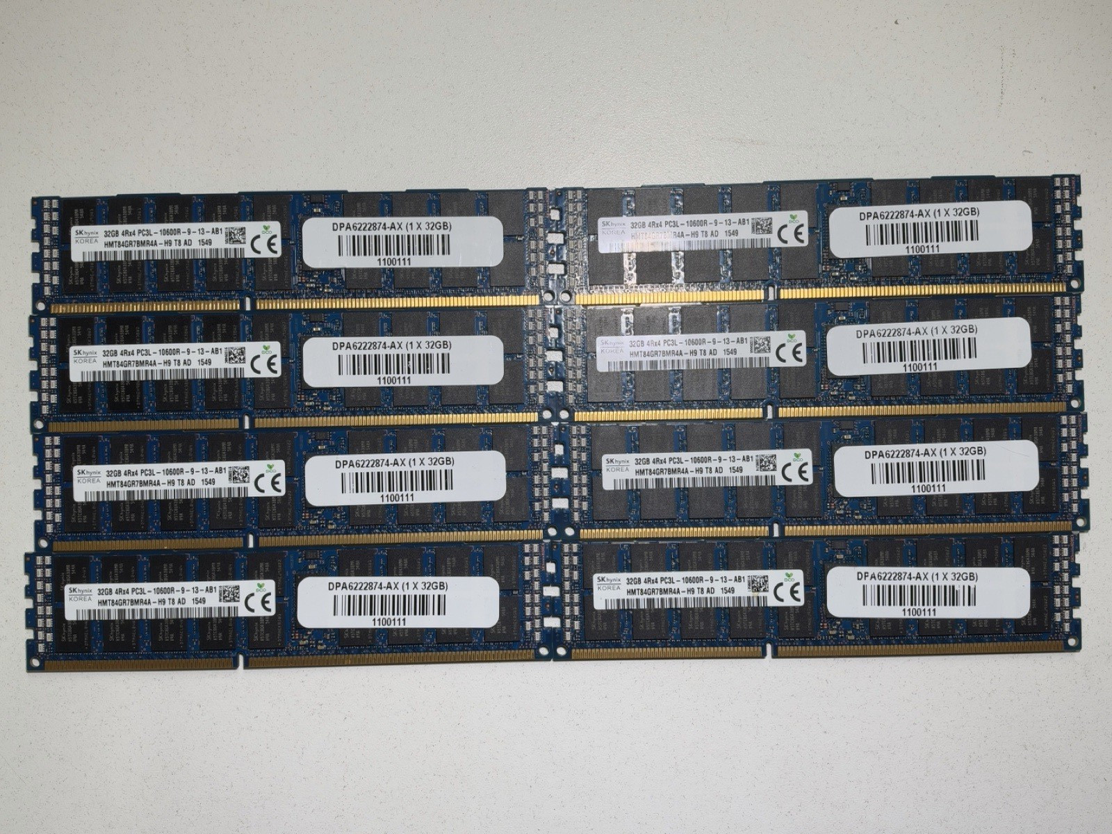 SK Hynix 32GB 4RX4 PC3L-10600R RDIMM Server Memory RAM HMT84GR7BMR4A-H9 Lot of 8 SK Hynix 32GB 4RX4 PC3L-10600R RDIMM Server Memory RAM HMT84GR7BMR4A-H9 Lot of 8
