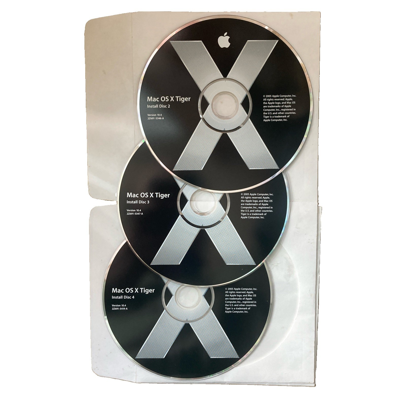Vintage Apple Mac OS X 10.4 Tiger Retail M9639Z/A Discs 2 3 4 only (No disc 1)