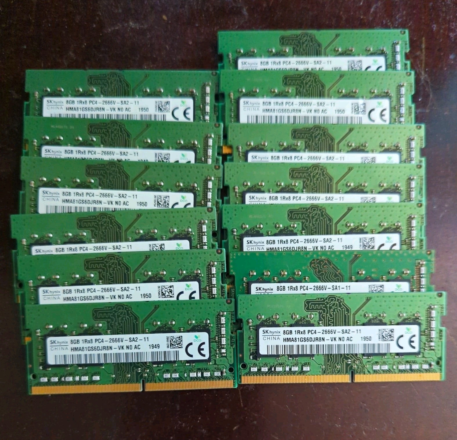 Lot of 13x SK Hynix 8 GB PC4 SODIMM 1RX8 PC4-2666V-SA2-11 Laptop RAM Modules