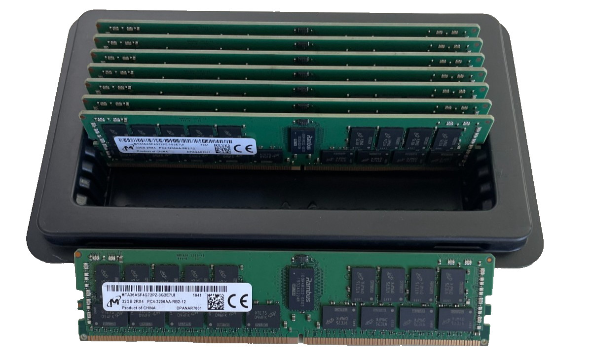 *LOT OF 8* Micron 32GB DDR4-3200 RDIMM 2Rx4 MTA36ASF4G72PZ-3G2E7UI
