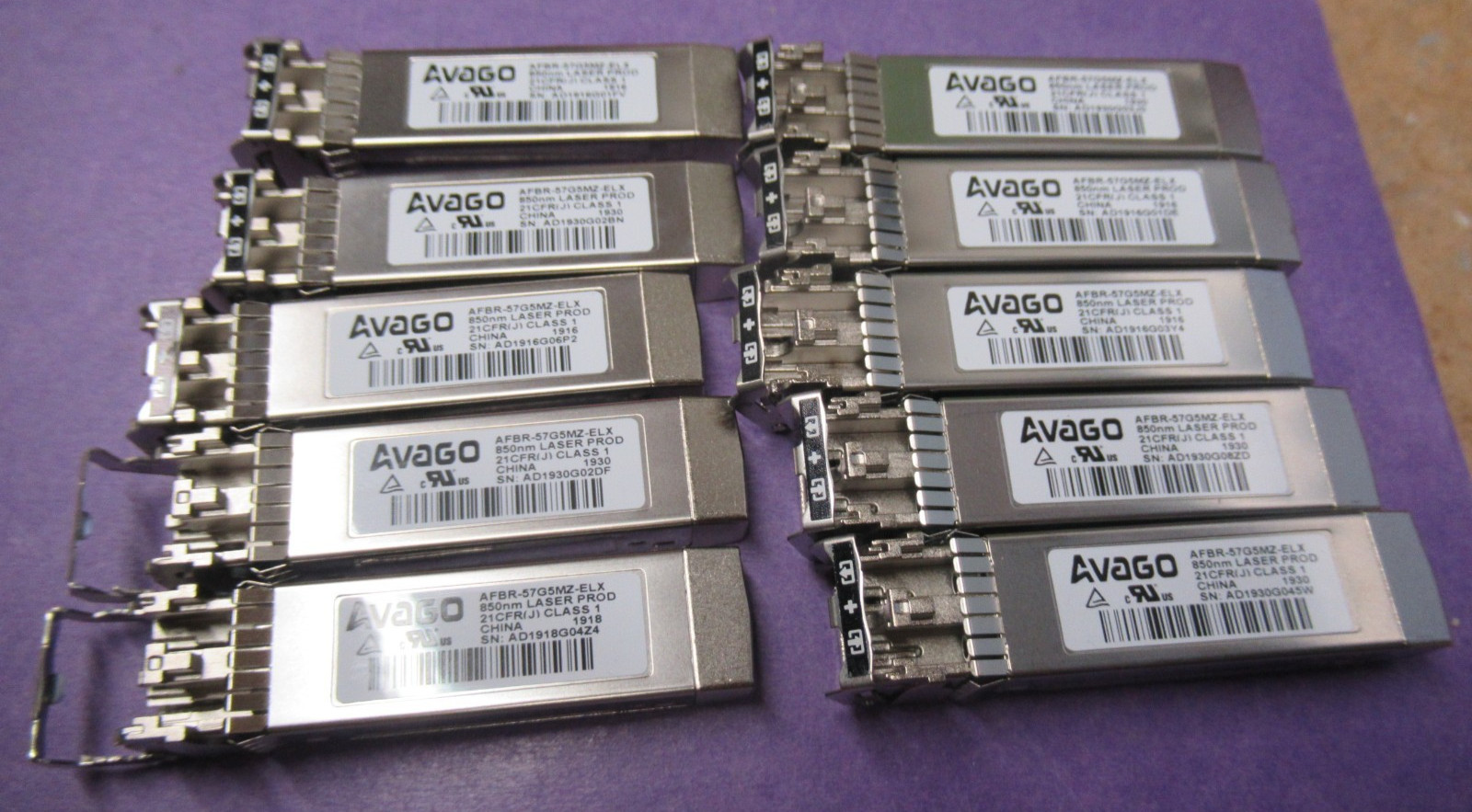 Lot of 10 Avago AFBR-57G5MZ-ELX 32G SR SFP28 850nm LC MMF Transceiver