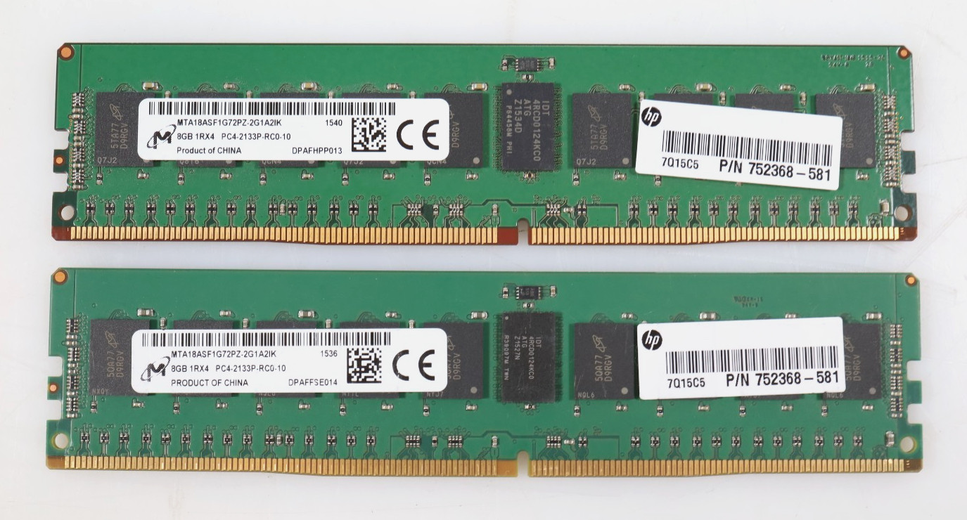 Lot 2x 8GB (16GB) Micron MTA18ASF1G72PZ-2G1A2IK 2133MHz DDR4 RDIMM Server Memory