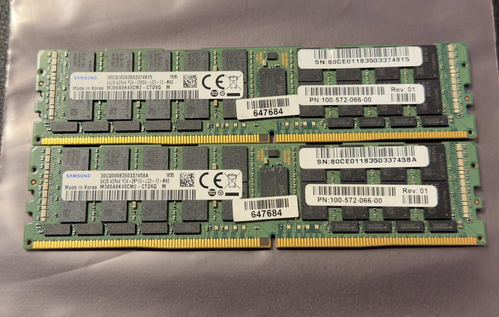 *LOT OF 2* Samsung 64GB 4DRx4 PC4-2666V Server Memory  RAM M386A8K40CM2-CTD6Q
