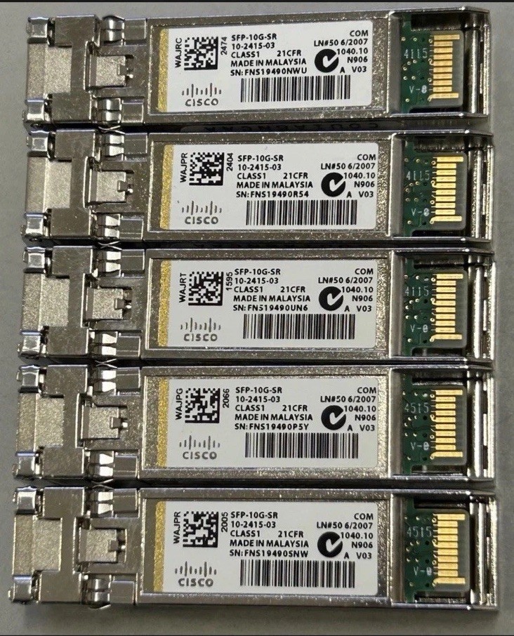 Lot of 5 Cisco 10G SFP+ 850nm 300m Transceiver Module P/N: SFP-10G-SR-10-2415-03