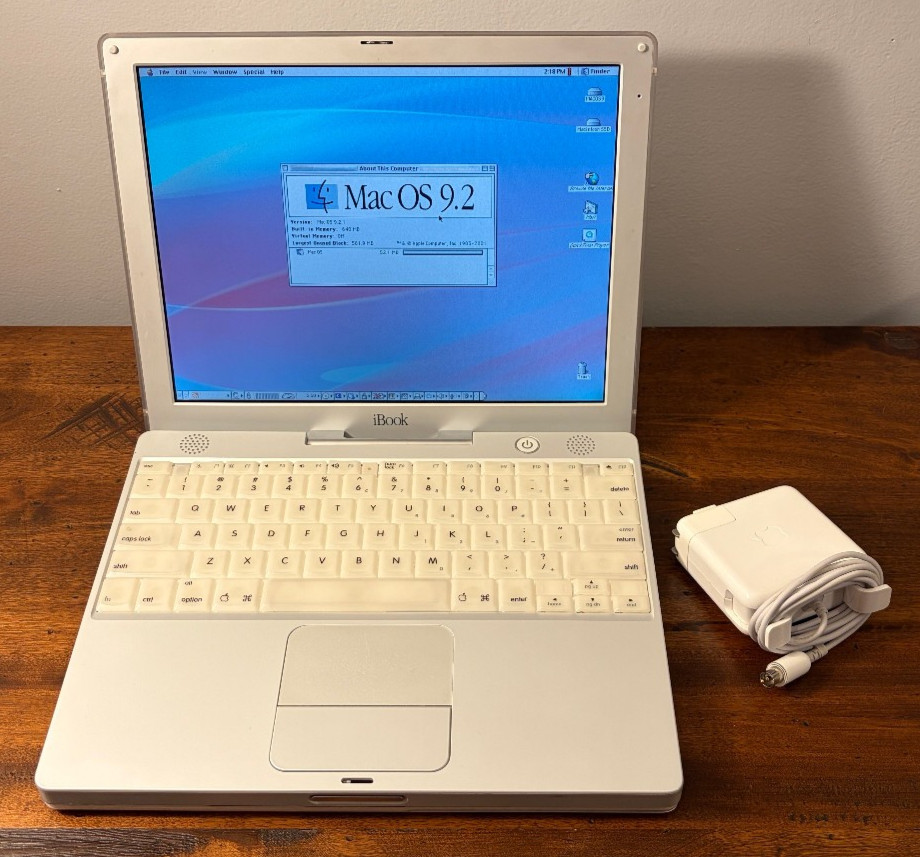 Vintage Apple iBook G3 12.1” 500MHz 2001 Restored, SSD Upgraded Mac OS 9.2/OS X Vintage Apple iBook G3 12.1” 500MHz 2001 Restored, SSD Upgraded Mac OS 9.2/OS X