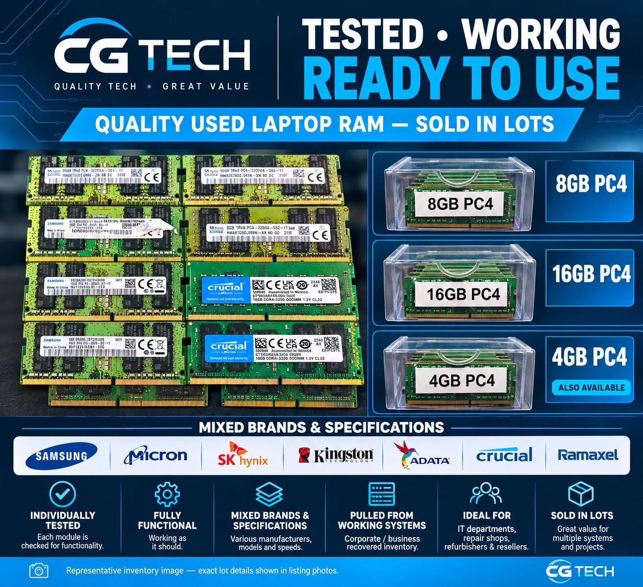 RAM Memory Lot 50x  4GB 8GB 16GB DDR4 Mixed Speeds Tested & Working