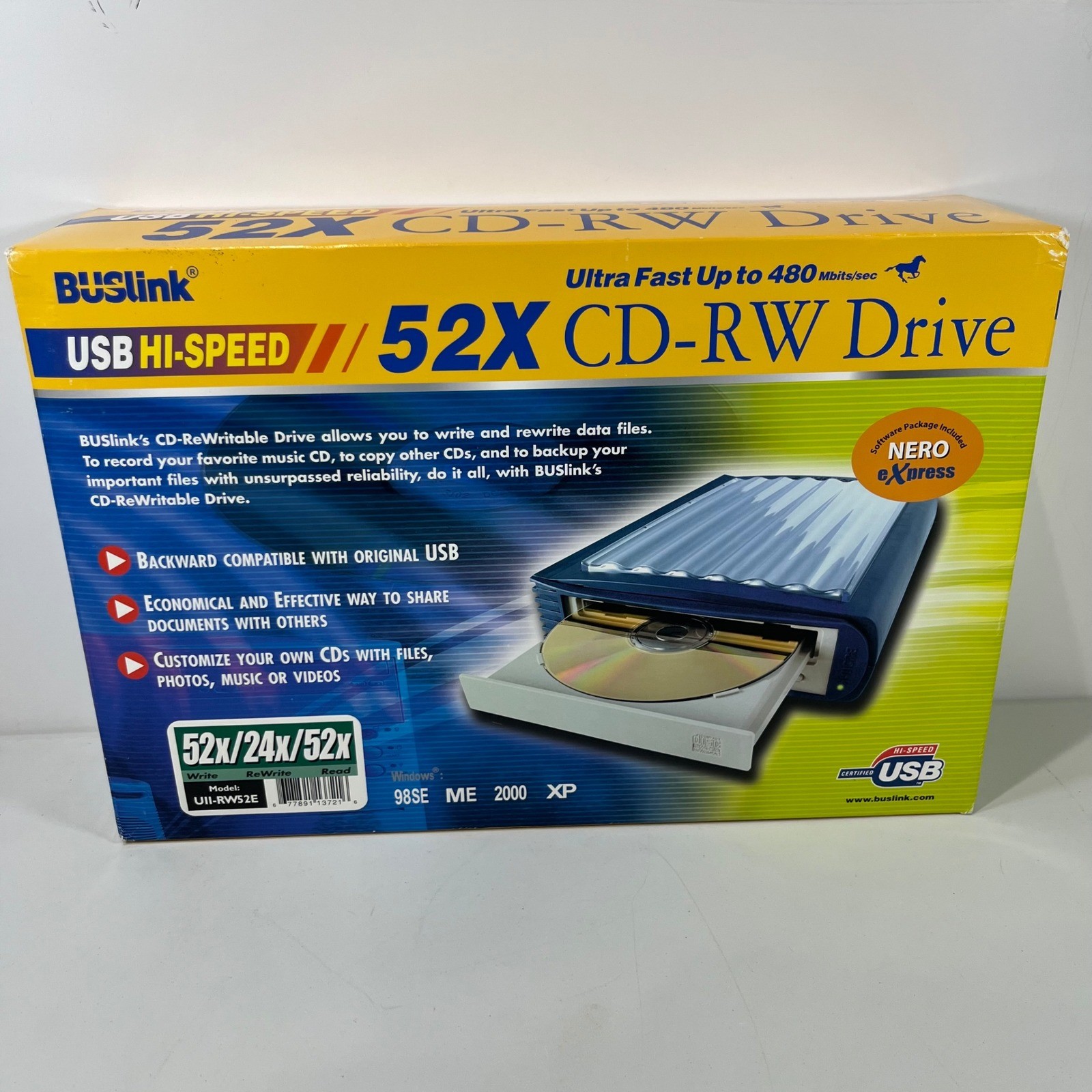 Vintage BUSlink 52X CD RW Drive External USB Hi Speed UII RW52E Retro Tech Y2K Vintage BUSlink 52X CD RW Drive External USB Hi Speed UII RW52E Retro Tech Y2K