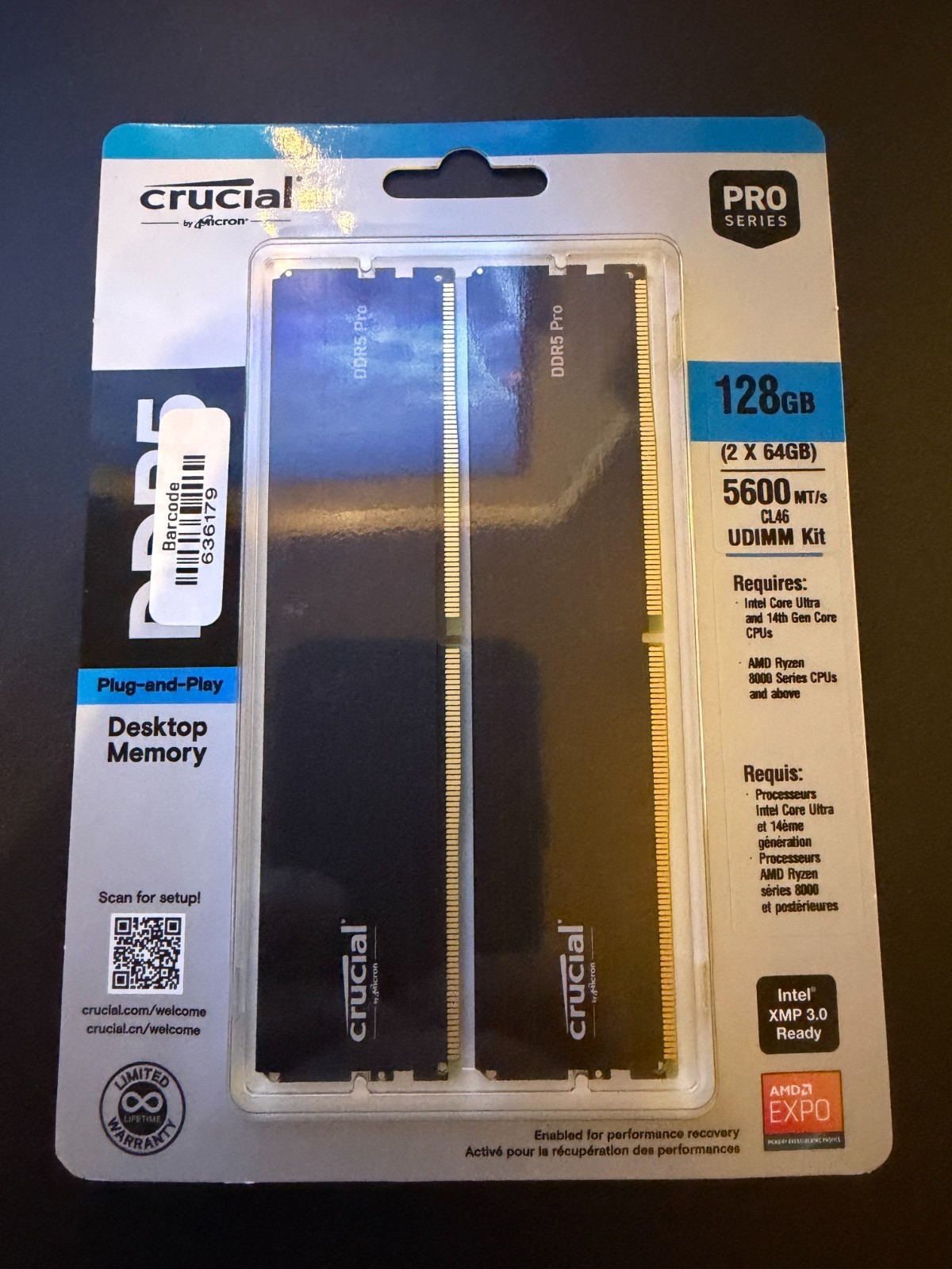 128GB (2x64GB) NEW Crucial Micron DDR5 5600 Desktop RAM UDIMM (CP2K64G56C46U5)