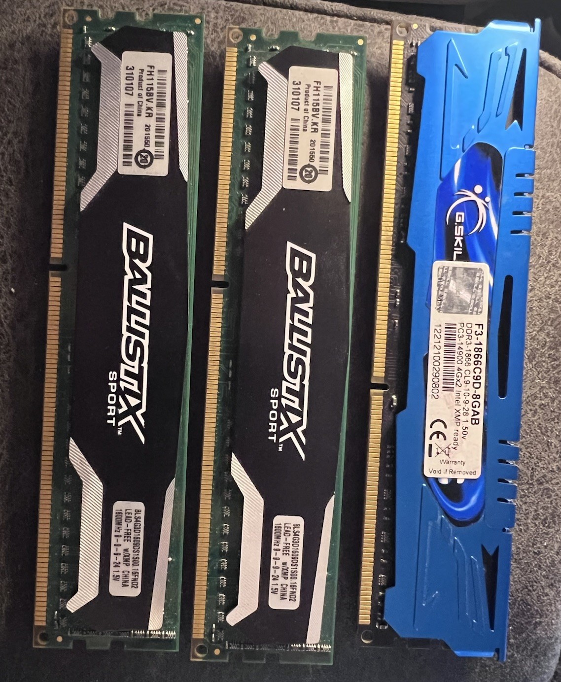 Lot Of 3 DDR3 Gaming RAM Crucial Ballistix GSkill 12GB Desktop Memory Untested