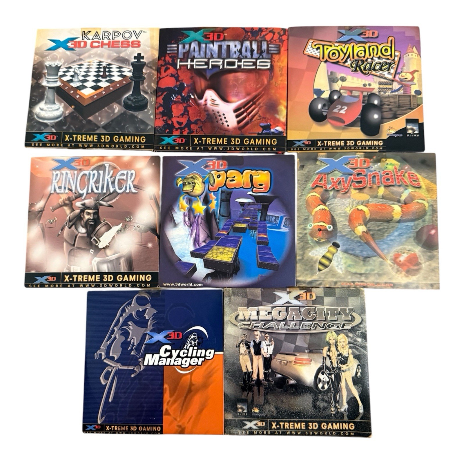 Lot of 8 X-3D X-Treme 3D Gaming Vintage PC CD-ROM Games Sleeves Karpov Chess