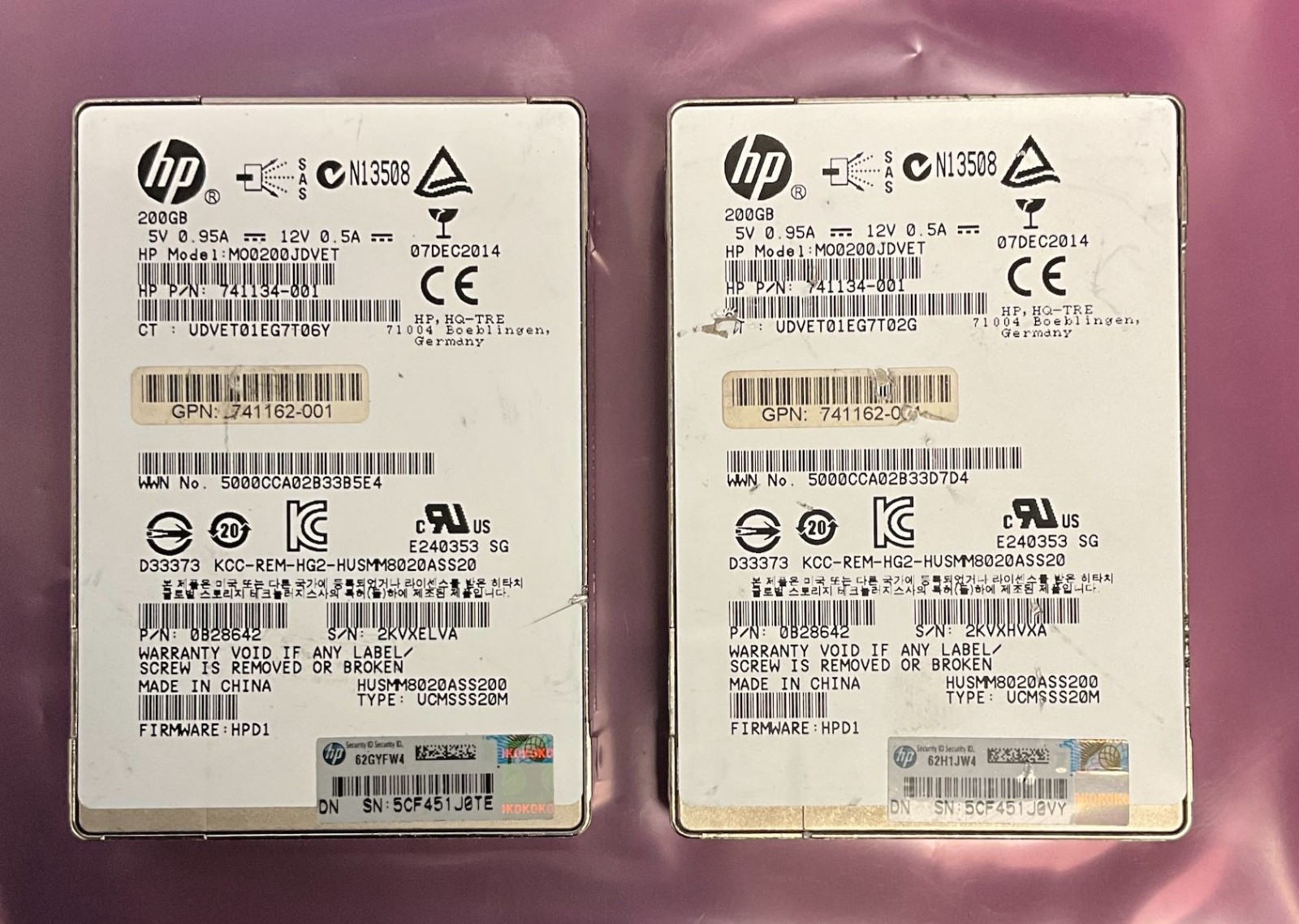LOT OF 2 HGST SSD800MM for HP 200GB 2.5