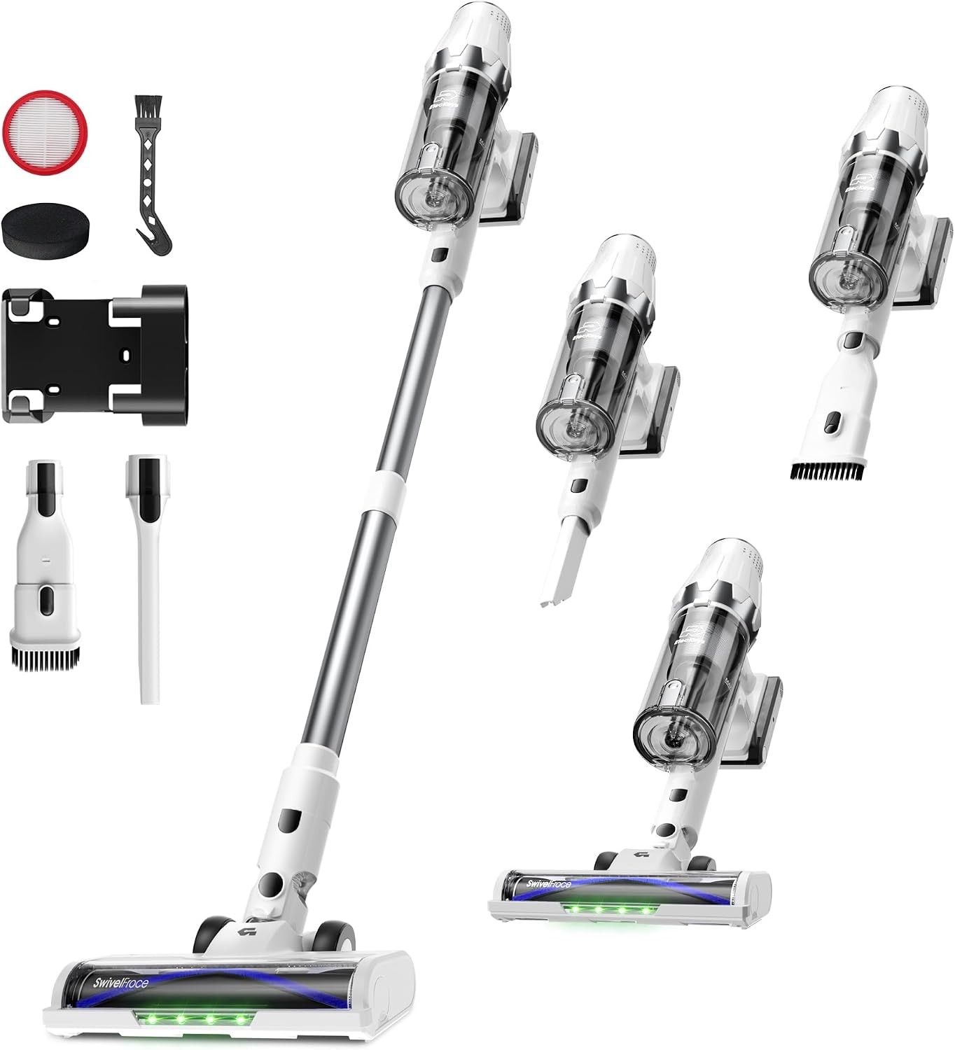 ElecKeys 580W Cordless Stick Vacuum 48KPa 65Min Anti Tangle Self Standing