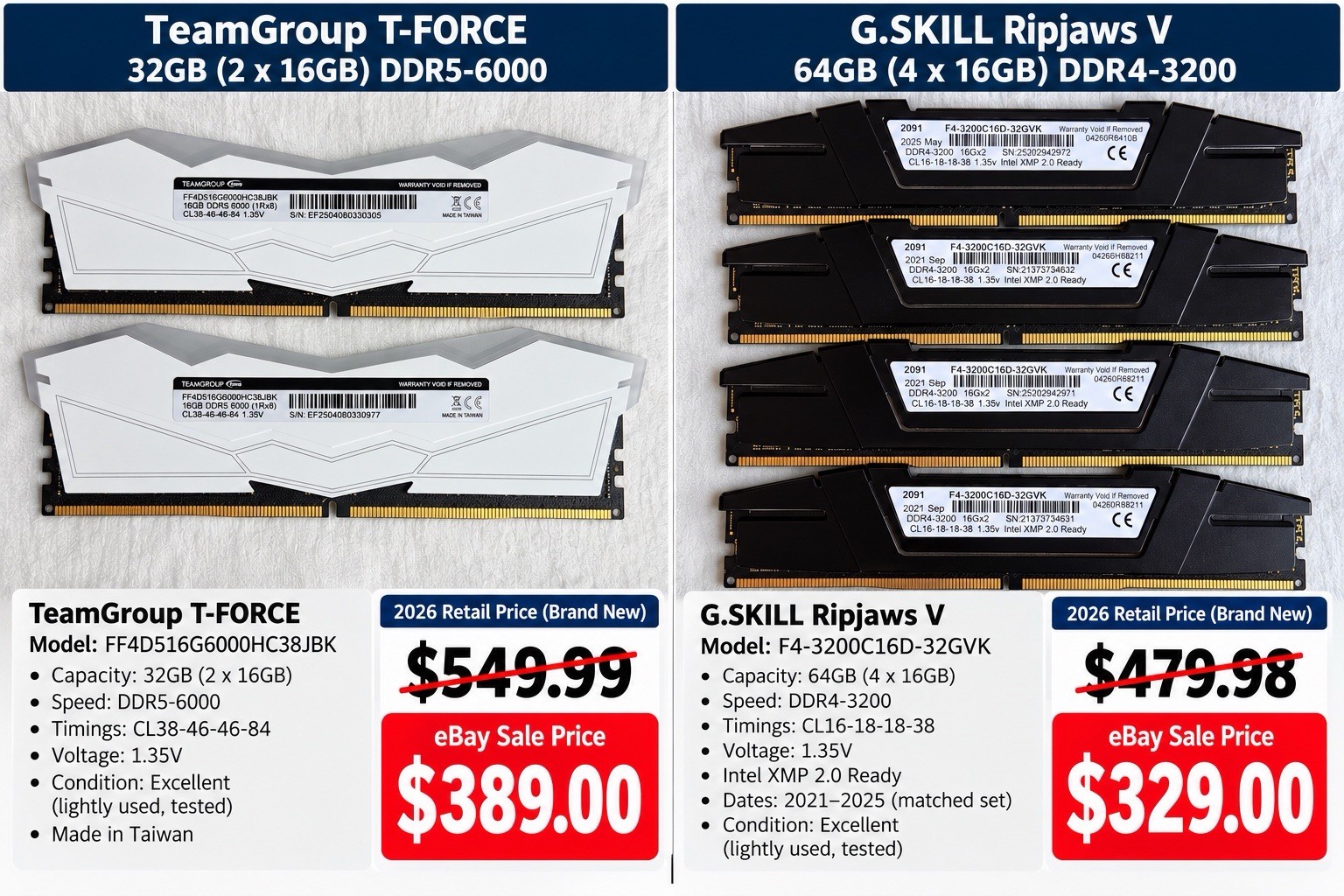 DDR4/5 Ram Mix Lot - 96GB Total DDR4/5 Ram Mix Lot - 96GB Total