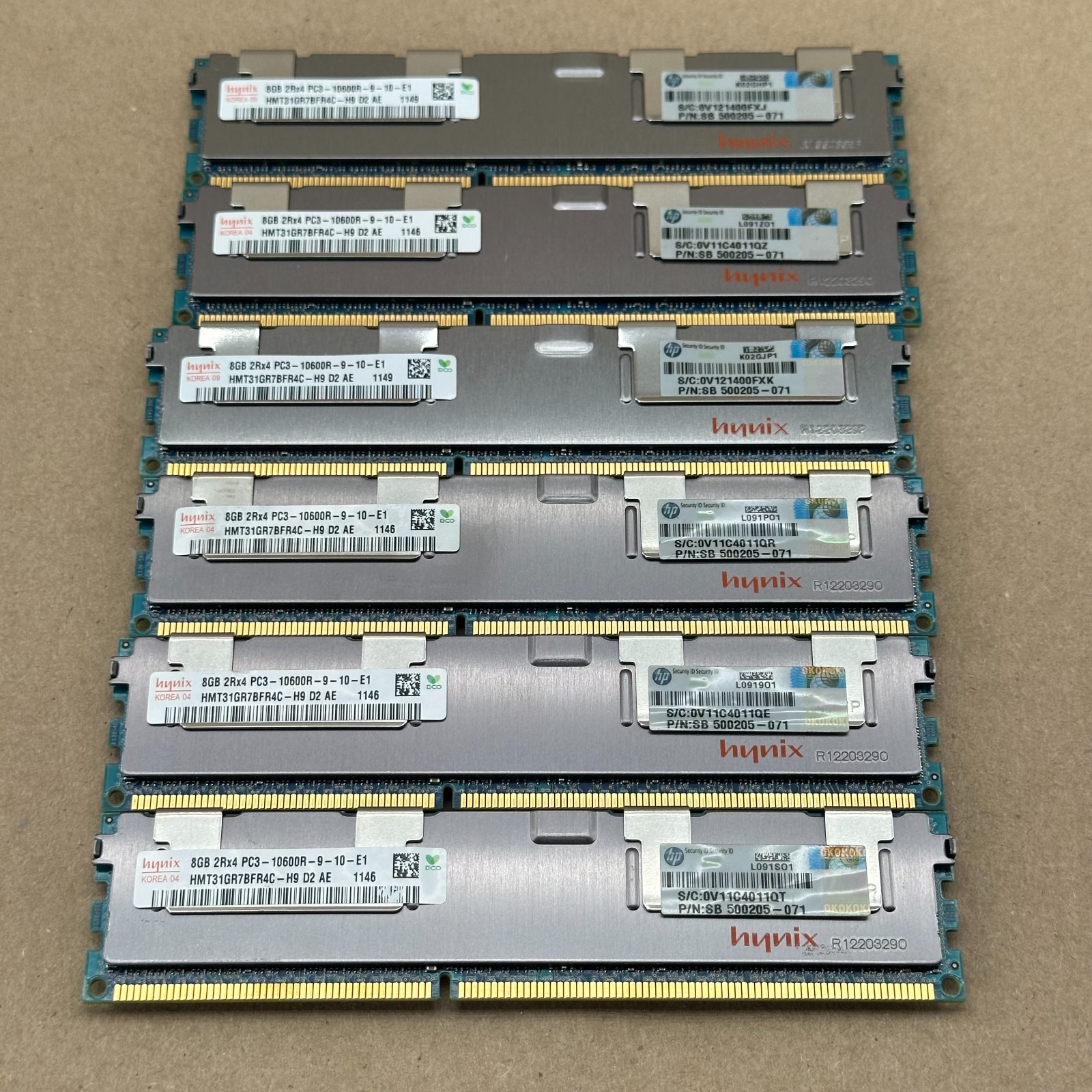 Lot of 6 HP Hynix 8GB DDR3-1333 PC3-10600R ECC REG Server RAM 48GB 500205-071 Lot of 6 HP Hynix 8GB DDR3-1333 PC3-10600R ECC REG Server RAM 48GB 500205-071